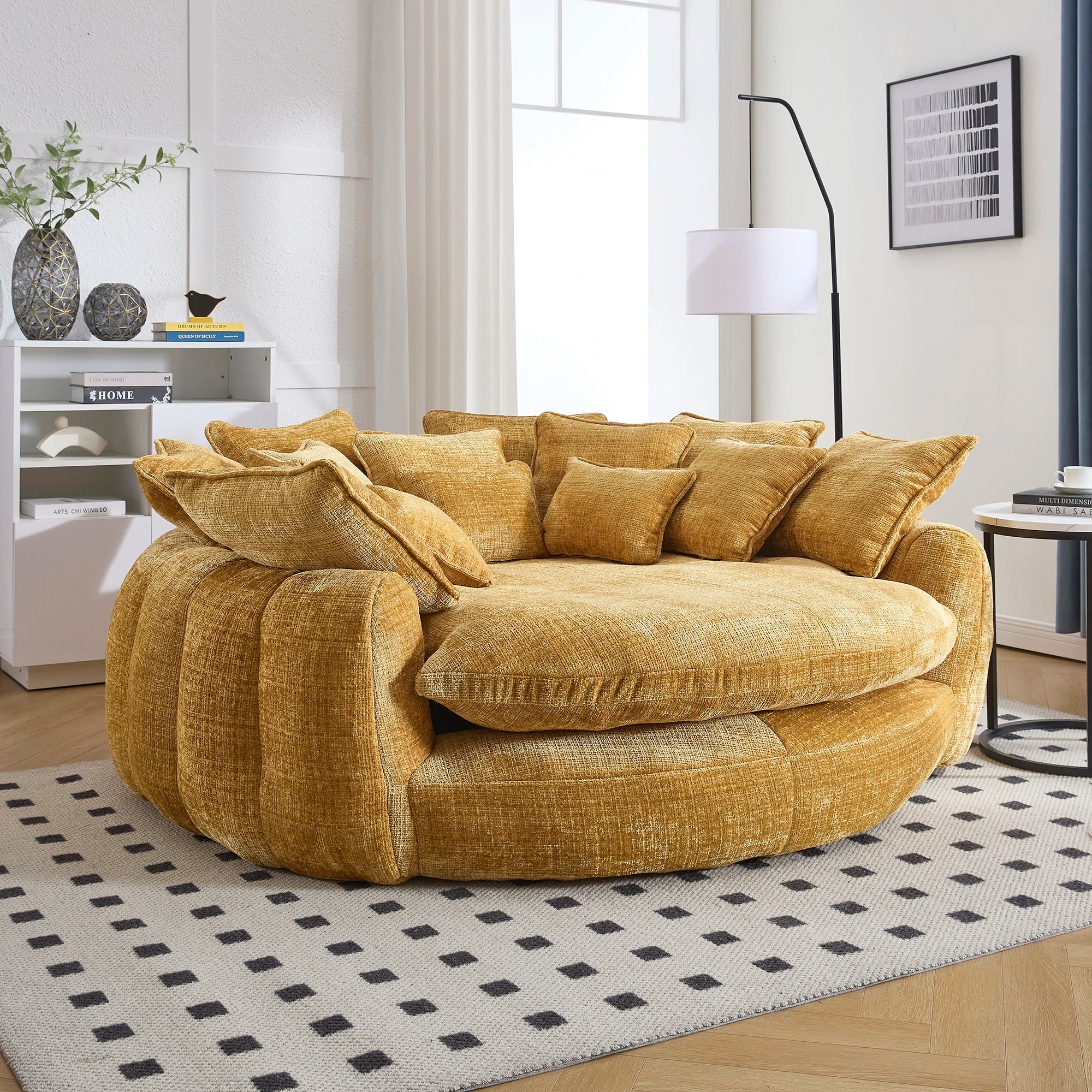 81.1" Cloud Couch Sleeper Sofa, Oversized Round Chaise Lounge Chair with 14 Pillows, Modern Chenille Boneless Couch, Memory Foam