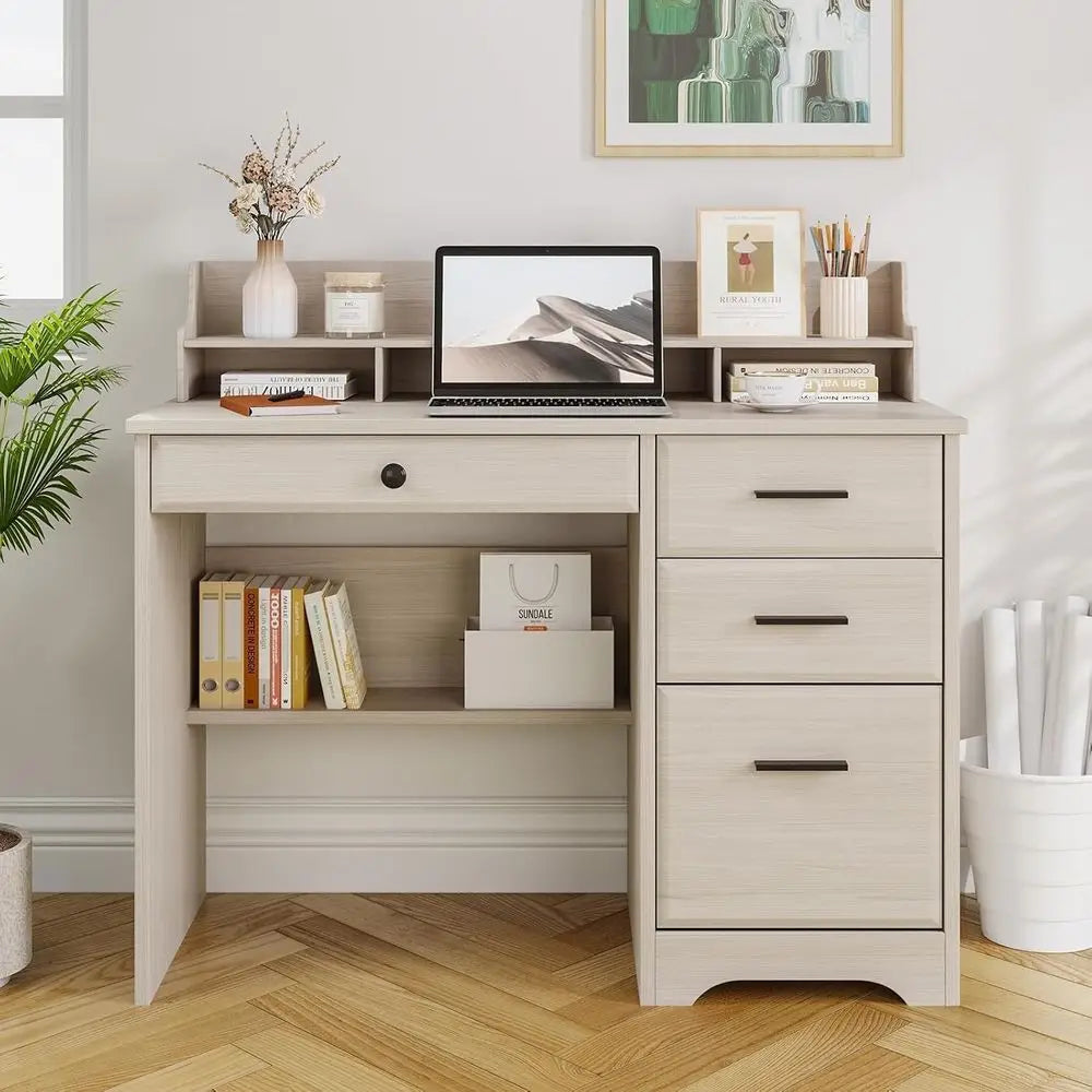 Computer Writing Desk with Drawers, File Cabinet and Monitor Stand