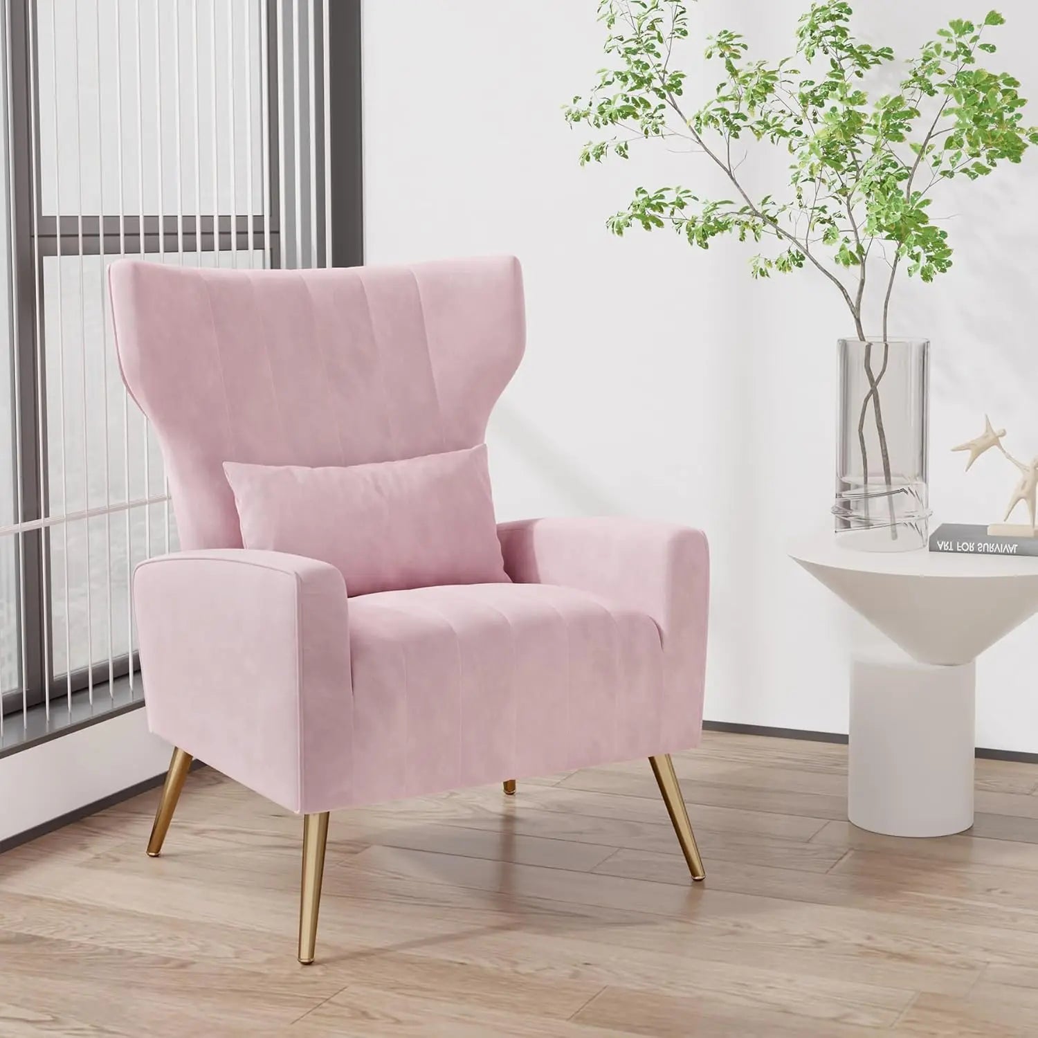 Fabric Upholstered Reading Comfy Mid Century Modern Armchair with Metal Legs and Spring Support, Accent Chair for Living Room