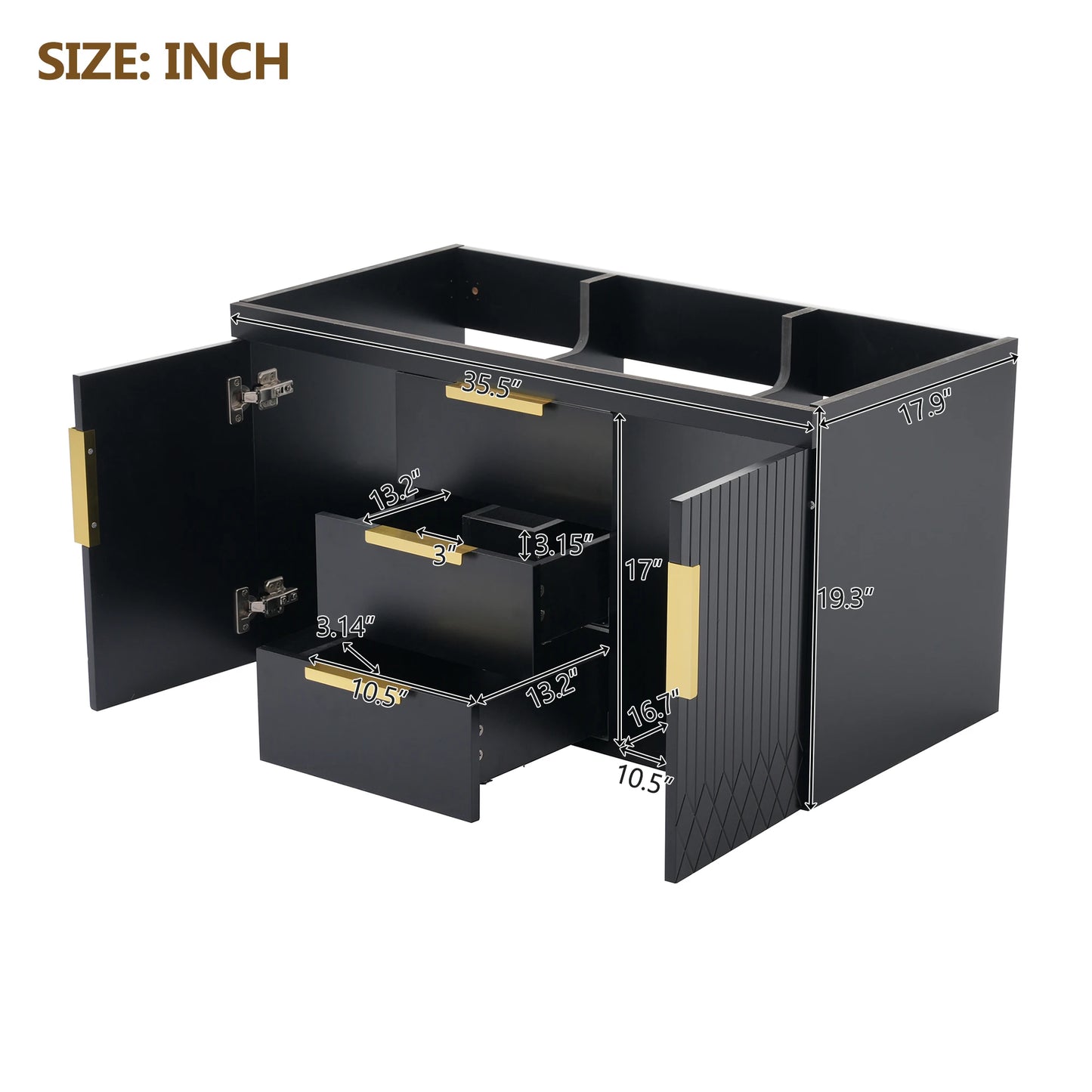36'' Wall Mounted Bathroom Vanity without Sink, Floating Bathroom Storage Cabinet with 2 Drawers, Solid Wood Bathroom Cabinet