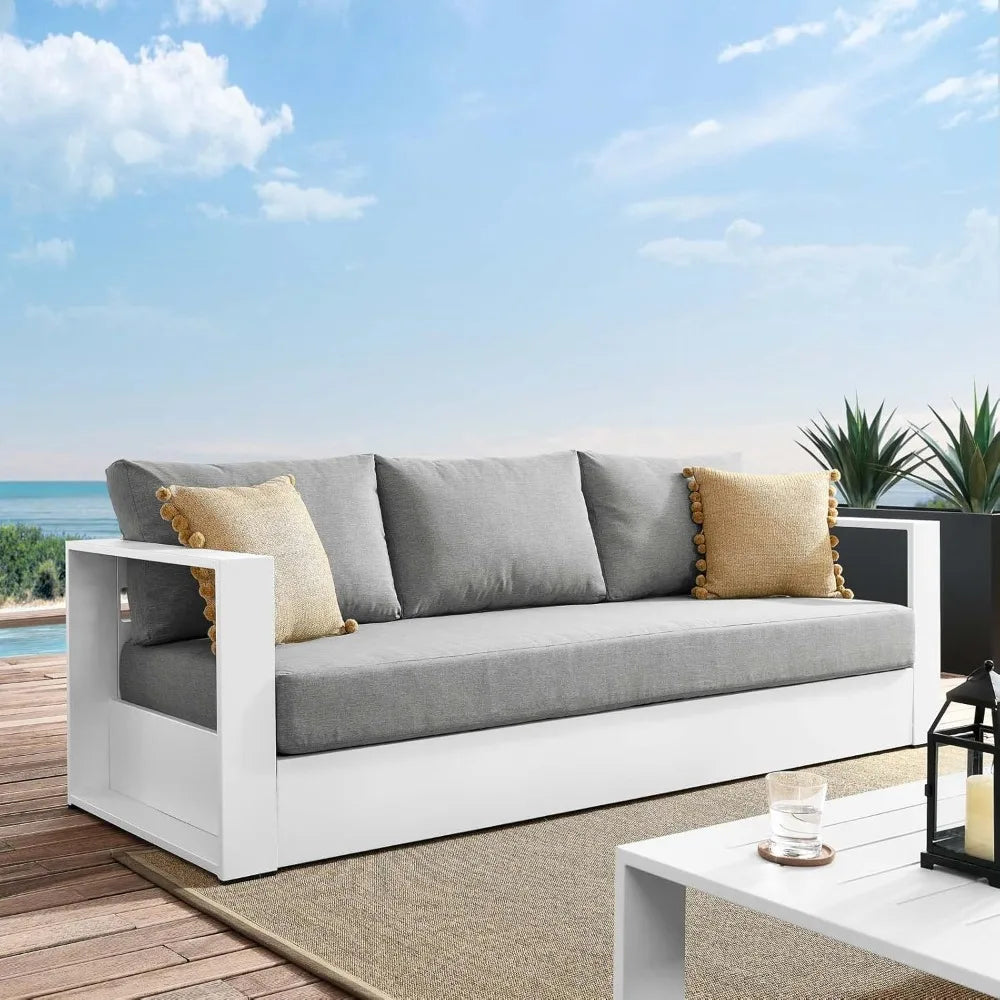 Tahoe Aluminum Outdoor Patio Sofa in White Gray