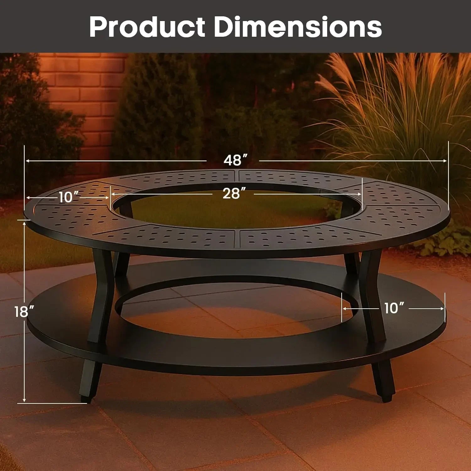 48" Fire Pit Surround Tabletop for Solo Stove Yukon, Bonfire & Tiki, Portable Protective Barrier Equal Width Design with Firewoo
