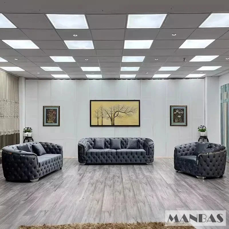 Linlamlim Classic Chesterfield Sectional Sofa with Cloth Buttons and Fabric Modular Couch for Living Room Seating Home Furniture