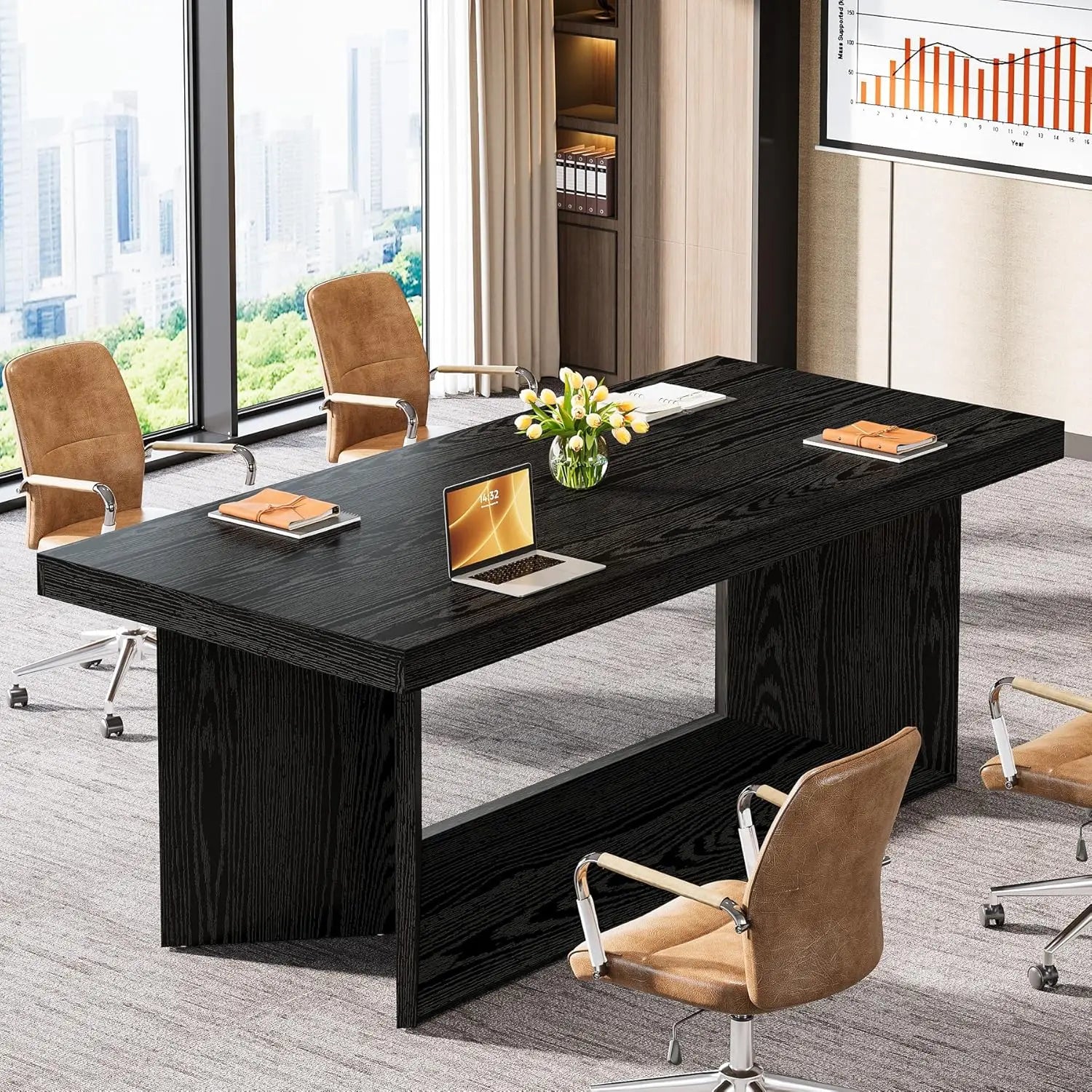 Executive Desk, Large Office Computer Desk with Heavy Duty Pedestal, Farmhouse Simple Workstations Writing , Customized