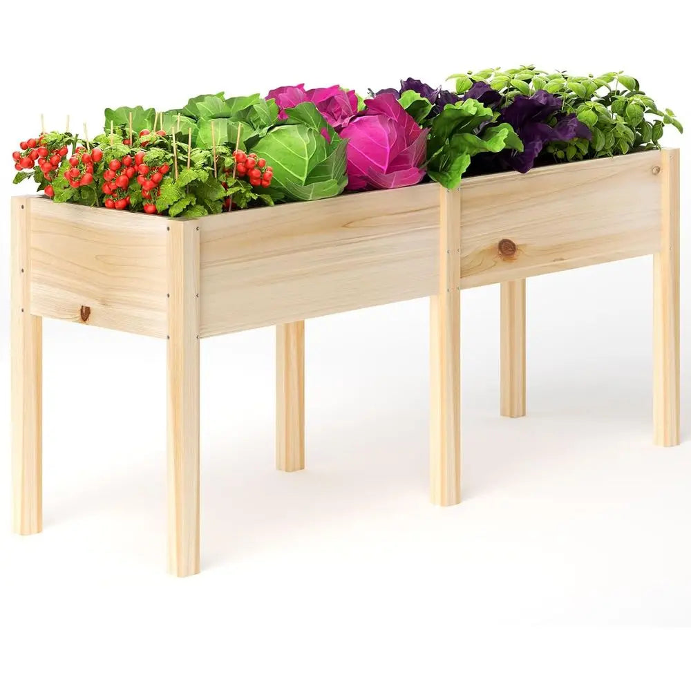 Large Outdoor Raised Garden Bed with Legs, 72L x 23W, Reinforced Wooden Planter for Backyard, Patio, Balcony, 300lb Capacity, Di