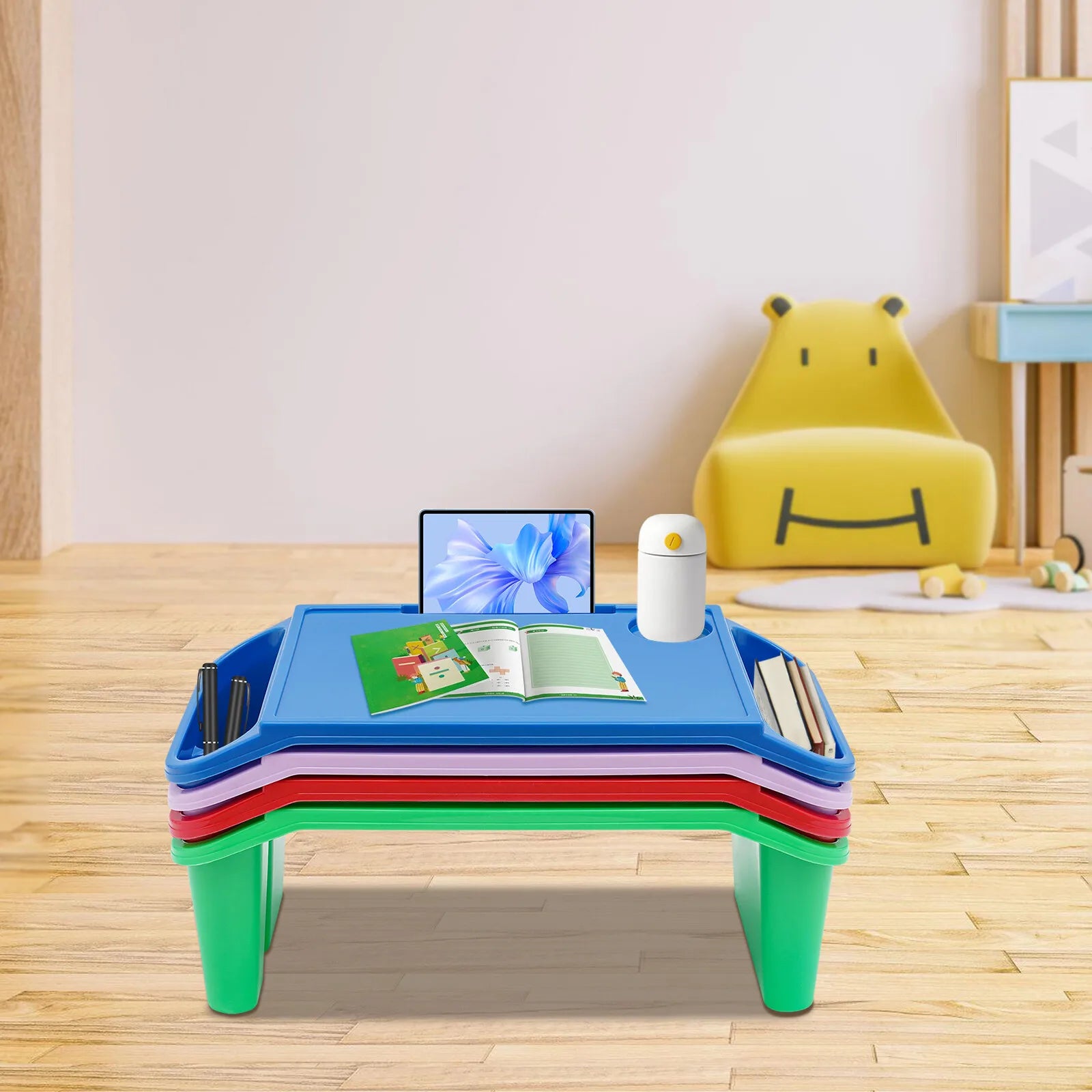 4-Piece Kids Lap Desk Set with Storage Pockets - Lightweight Plastic Tray for Breakfast, Laptop & Crafts in Bed table for kids