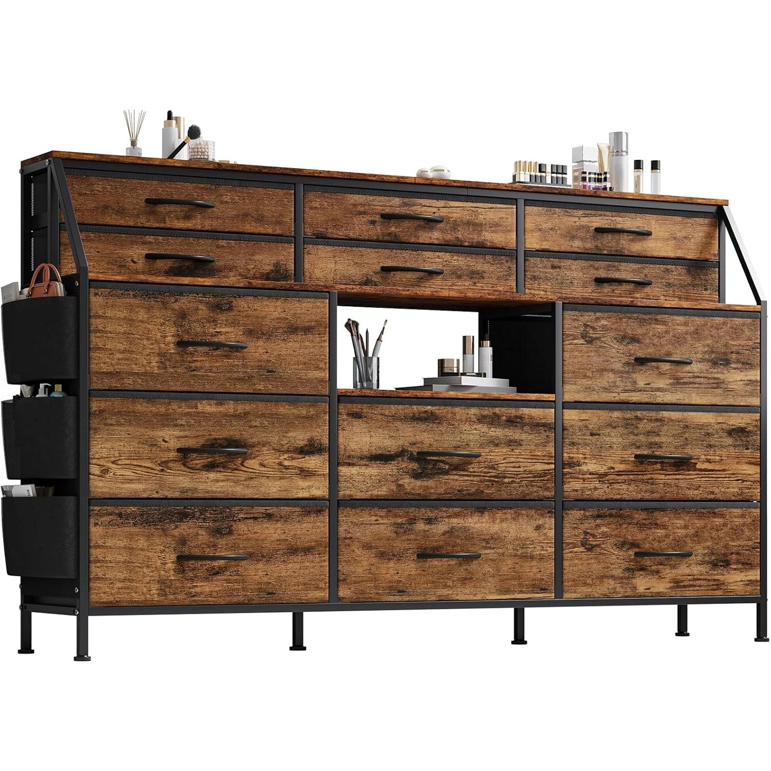 14 Drawer Dresser for Bedroom, Fabric Chest of Drawers with Wooden Top, Large Storage Cabinet with Metal Frame for Closet