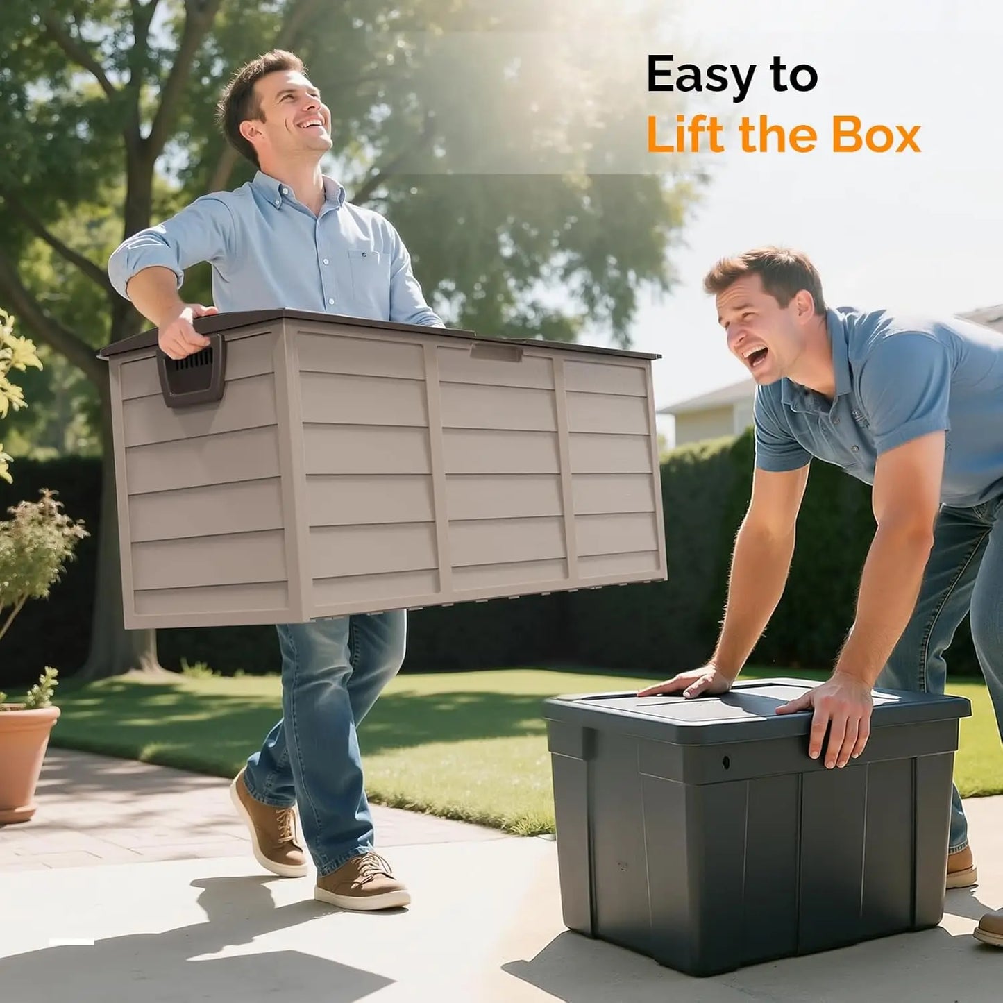 75 Gallon Outdoor Storage Box, Lockable Plastic Storage Containers with Lid, Patio Deck Box Furniture for Garden, Pool, Balcony,