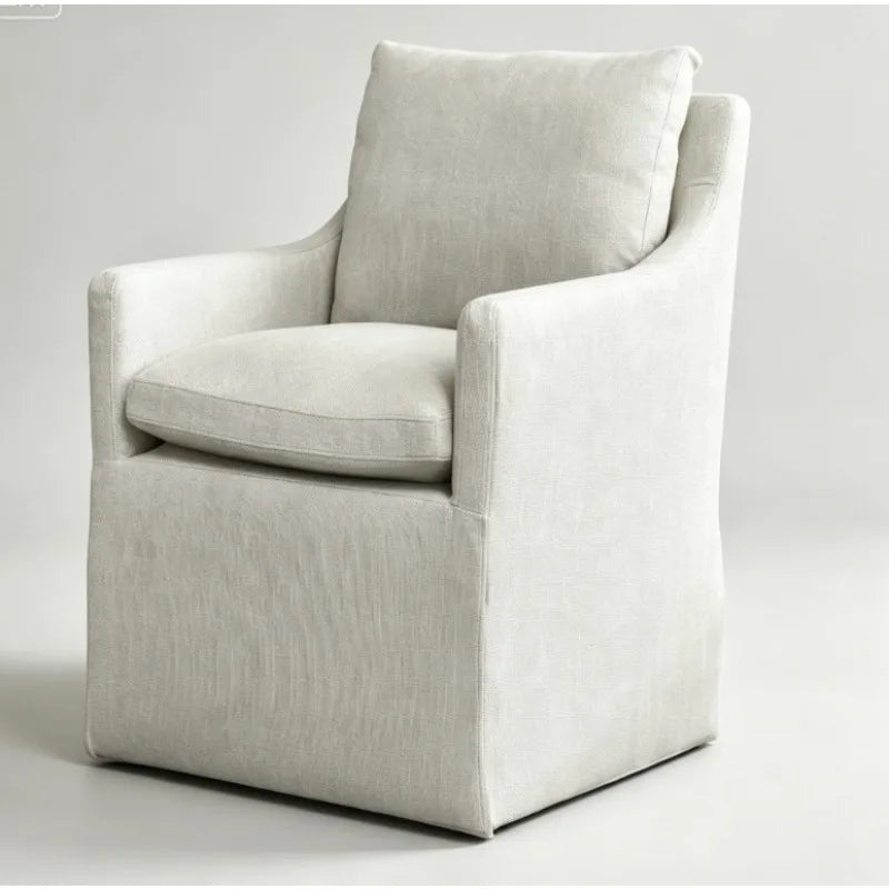 DUHOME Linen Upholstered Dining Armchair Single Sofa with 4 Casters Accent Chair for Living Room