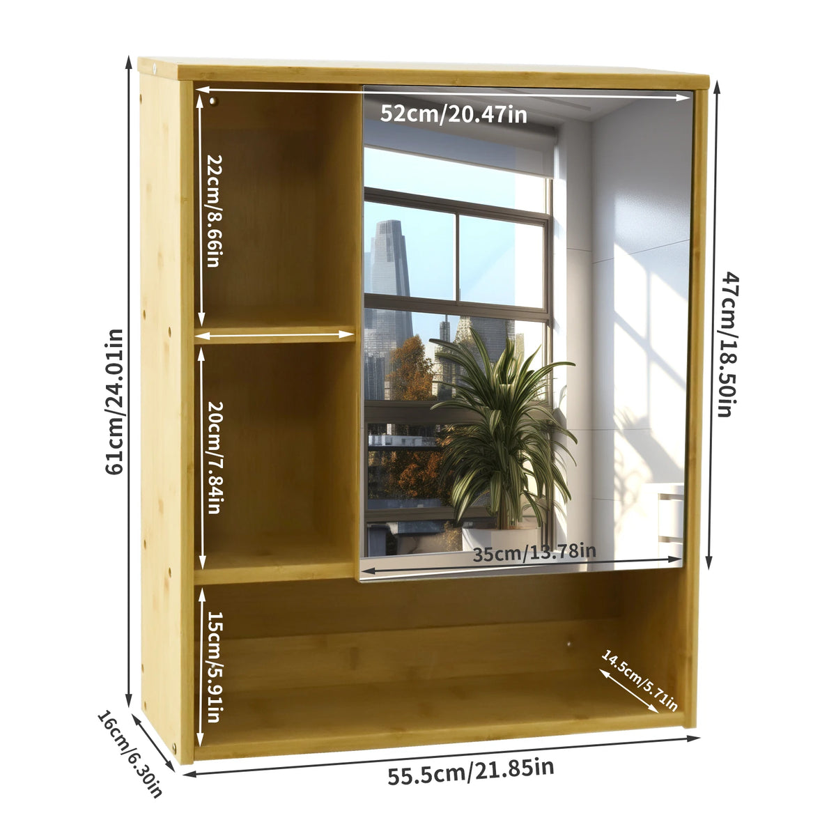 Wisfor Bamboo Bathroom Medicine Cabinet With Mirror And Storage Shelves