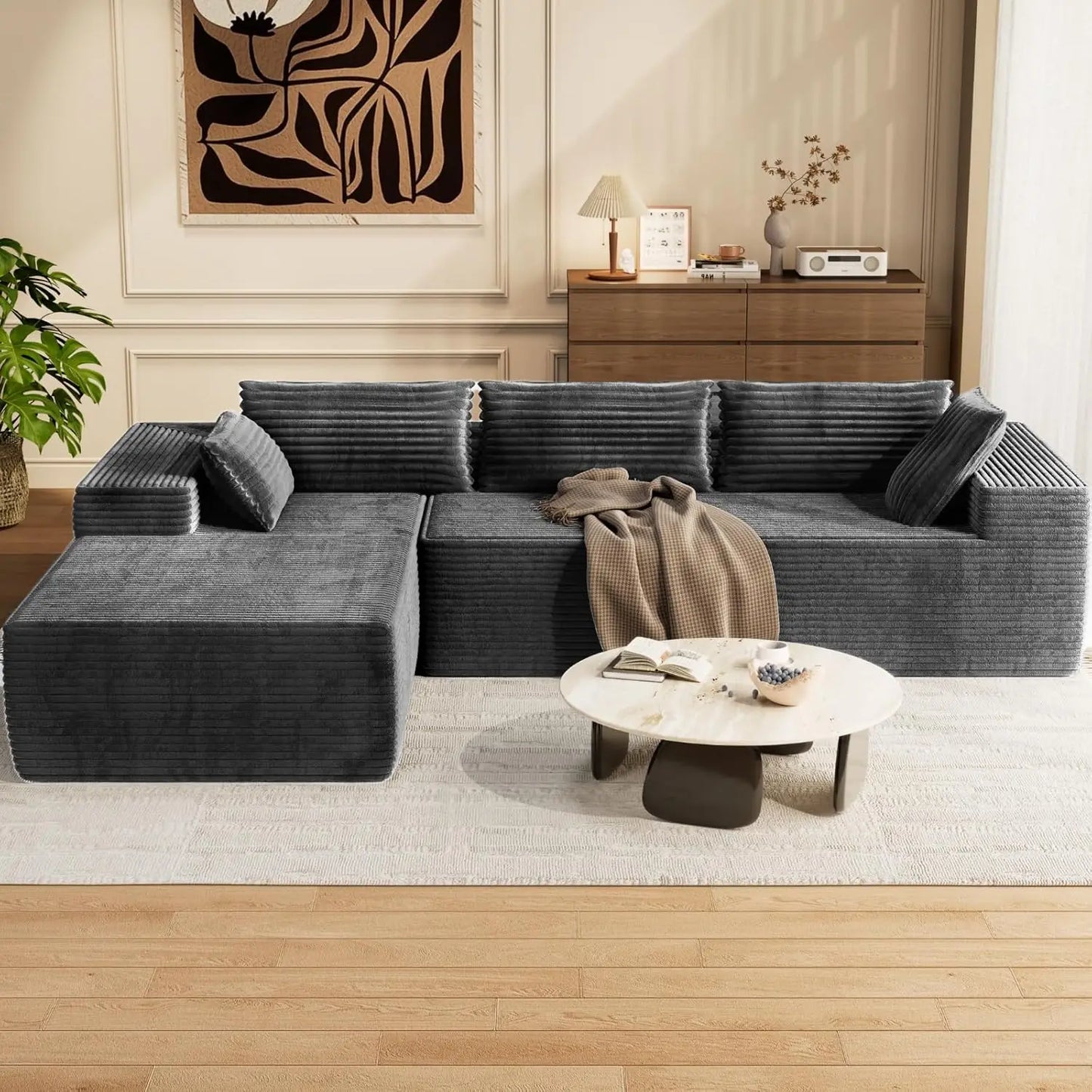 105.5" L Shape Modular Sectional Sofa for Bedroom And Living Room Deep Seat Cloud Sofa Customizable Upholstered