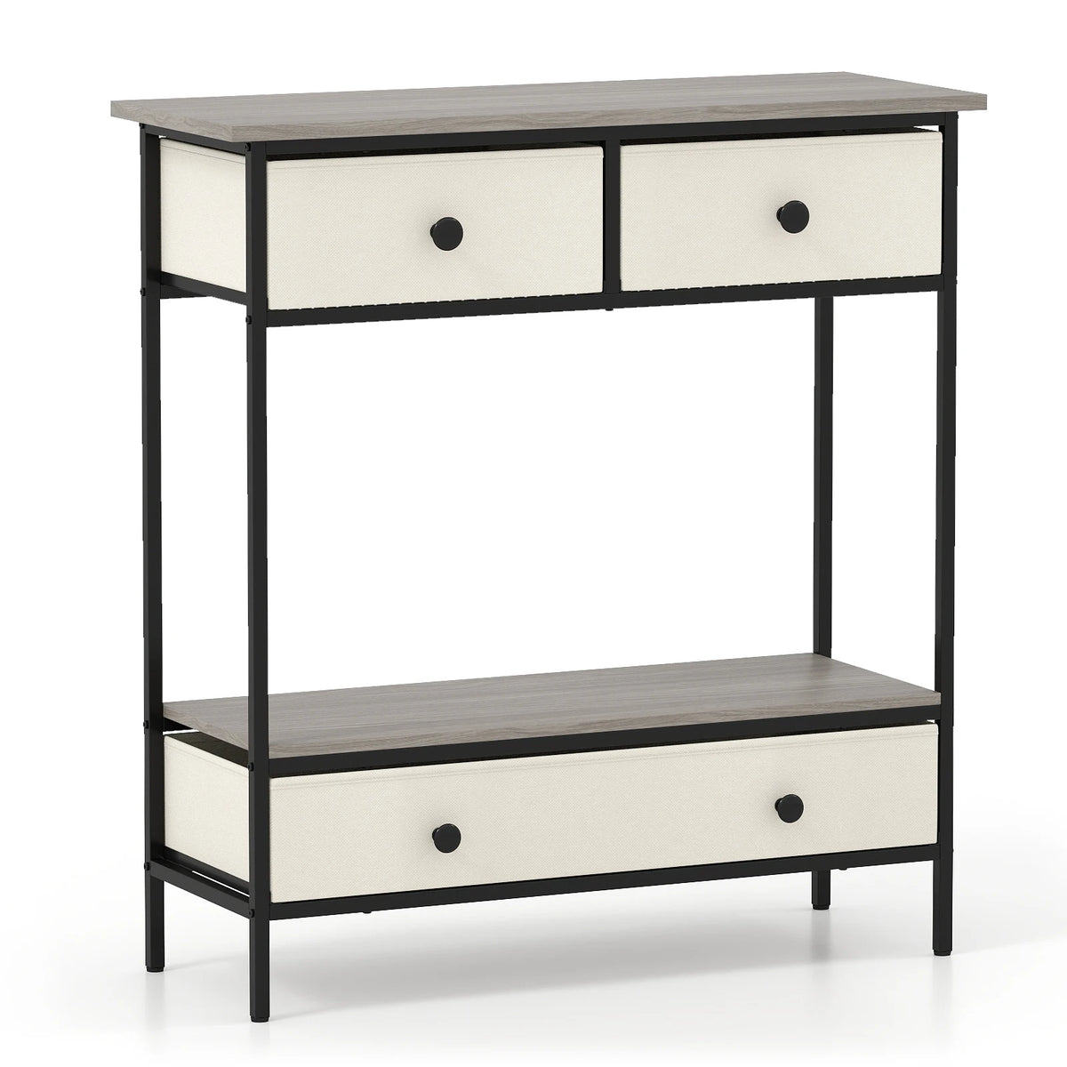 HOMASIS Farmhouse Console Table With Fabric Drawers And Open Shelf