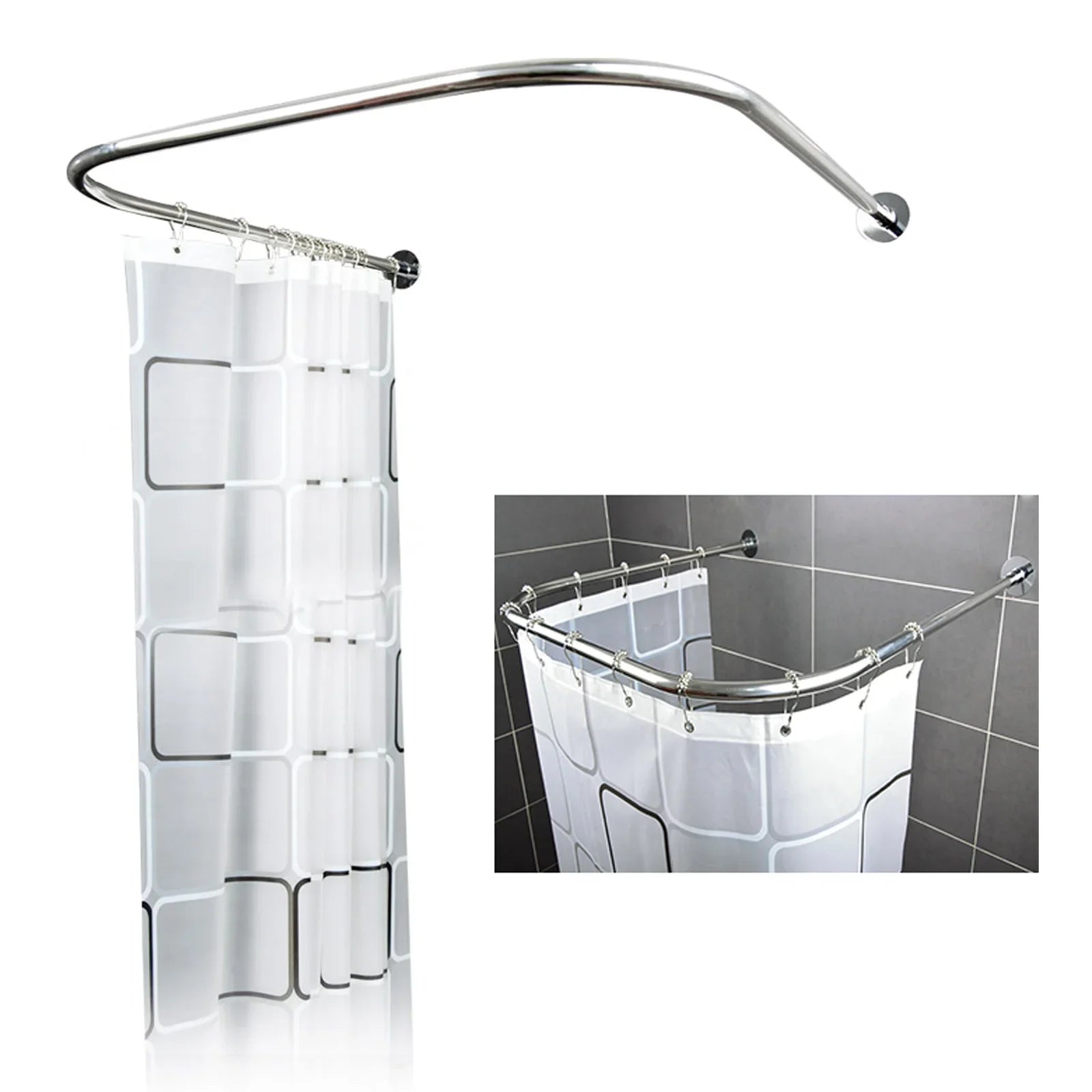 Stainless Steel U-Shaped Shower Curtain Rod for Small Bathrooms