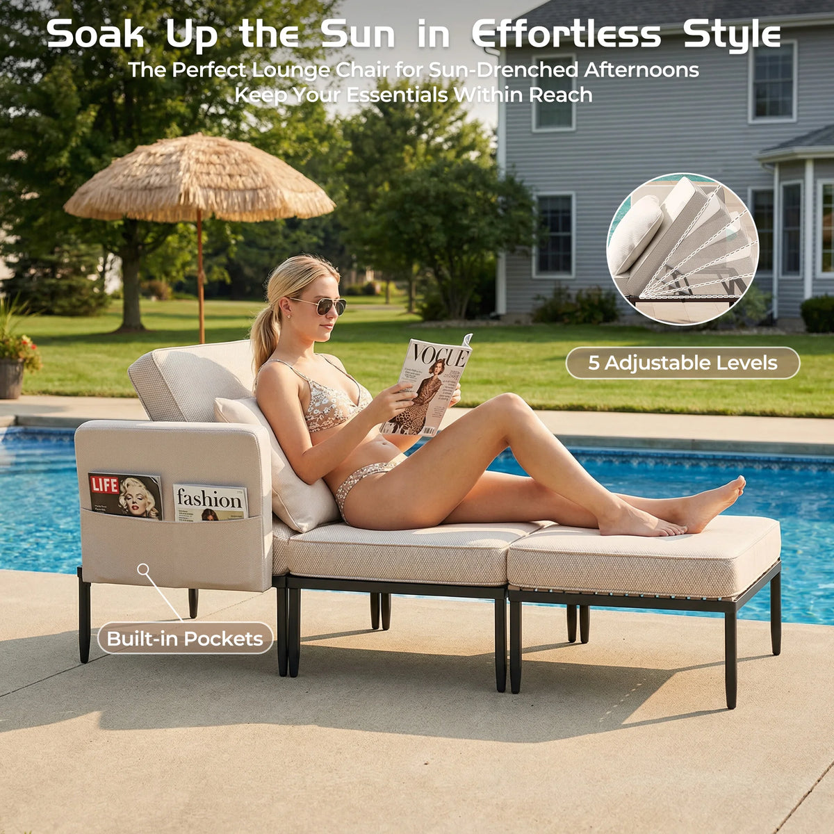 Outdoor Sectional 5 in 1 Aluminum Patio Loveseat with Coffee Table Garden Furniture Set Waterproof Cushion Wicker Sofa