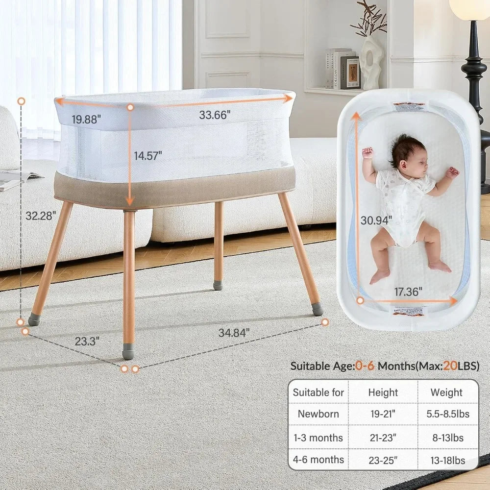 Rocking Bassinet for Baby 3 Speeds Electric Bedside Sleeper with White Noise, Automatic Bedside Crib for Newborn, Brownish-Yello