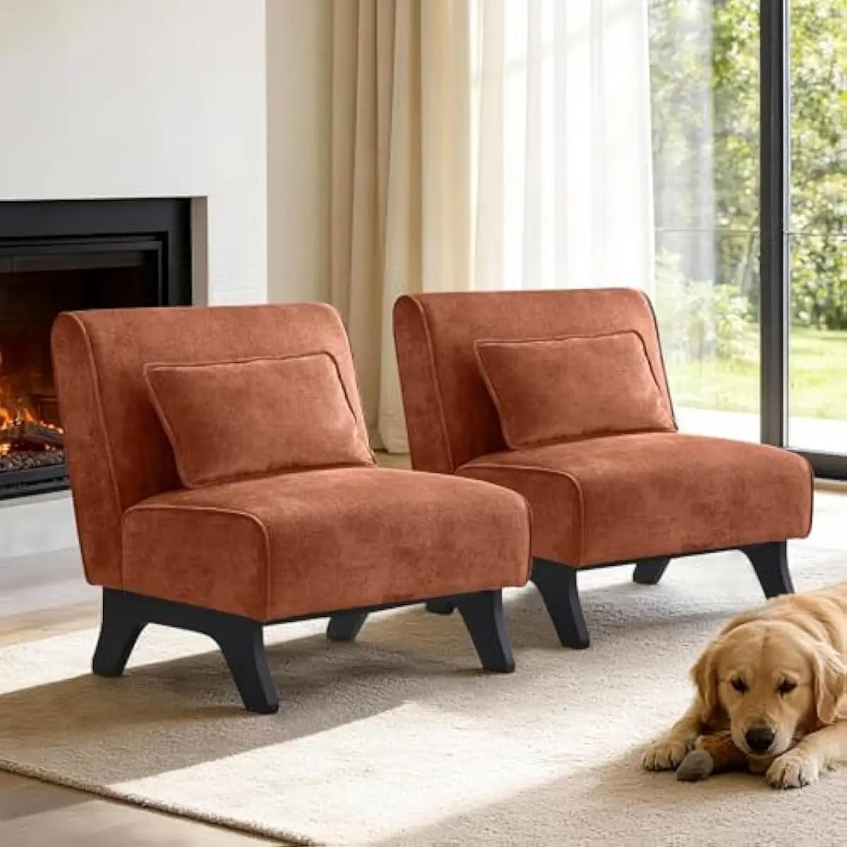Upholstered Armless Lounge Chairs with Foam Cushioning and Bamboo Frame