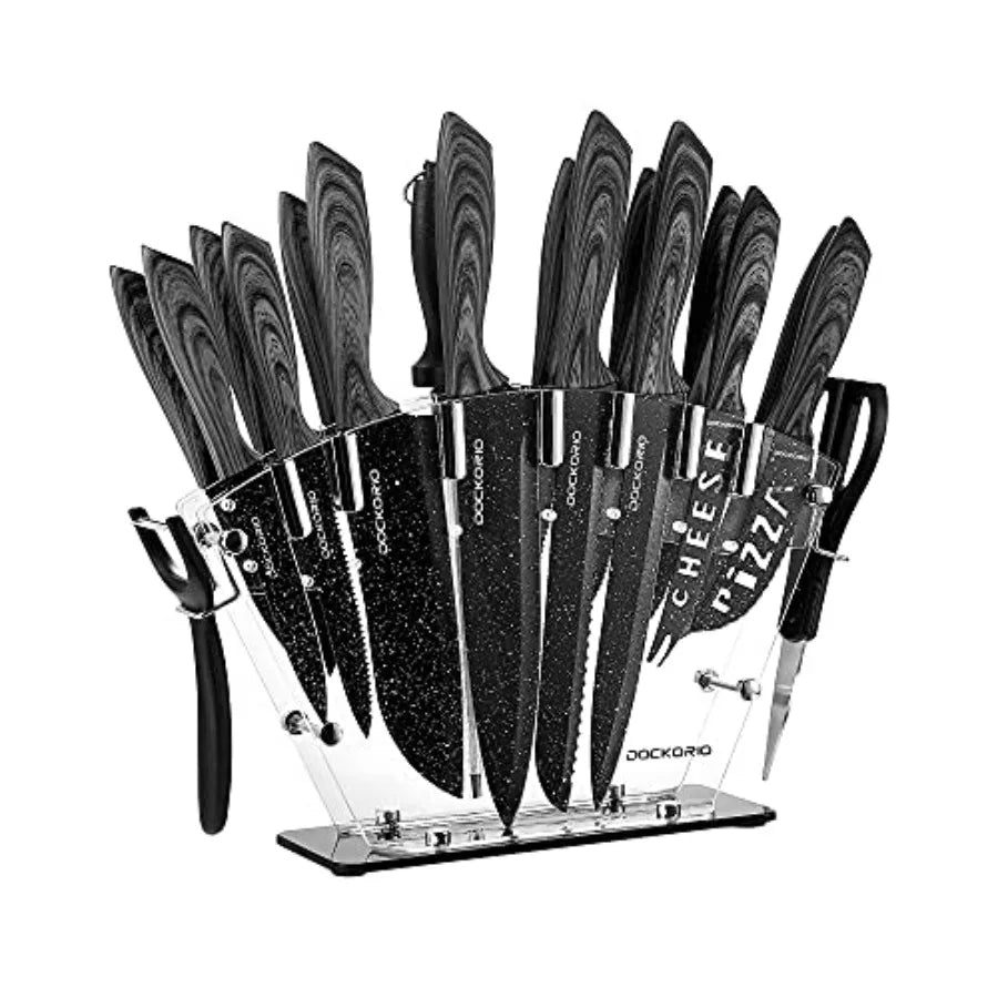 All in One Kitchen Knife Set 19 PCS High Carbon Stainless Steel Chef Knives Serrated Steak Knives Bread Knife Scissors Sharpene