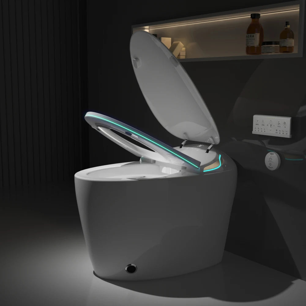 Unique Smart Toilet with Bidet Built In, Intelligent One Piece Toilet For Modern Bathroom, Auto Open/Close Seat, Foot Sensor