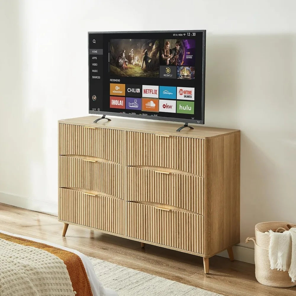 High Concerned Mid Century Modern 6 Drawer Dresser With Waveform Panels