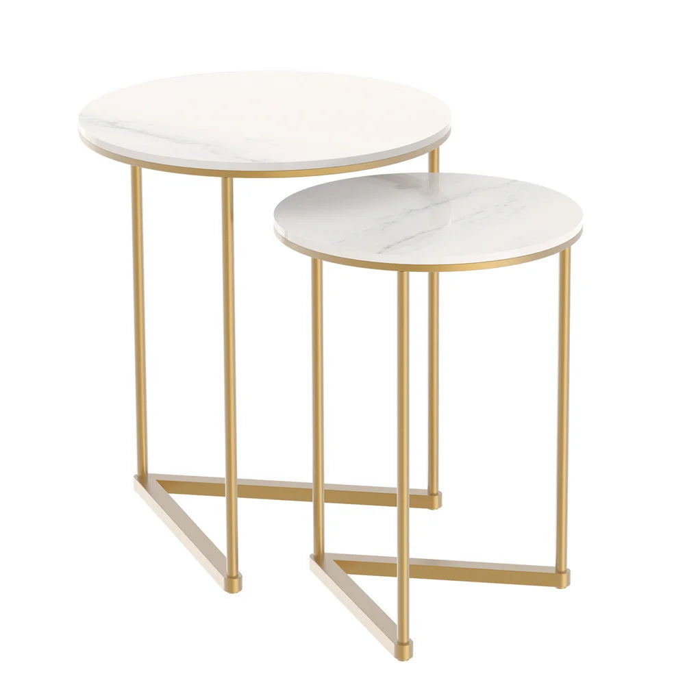 Wisfor Modern Marble Top Nesting Side Tables with Metal Base