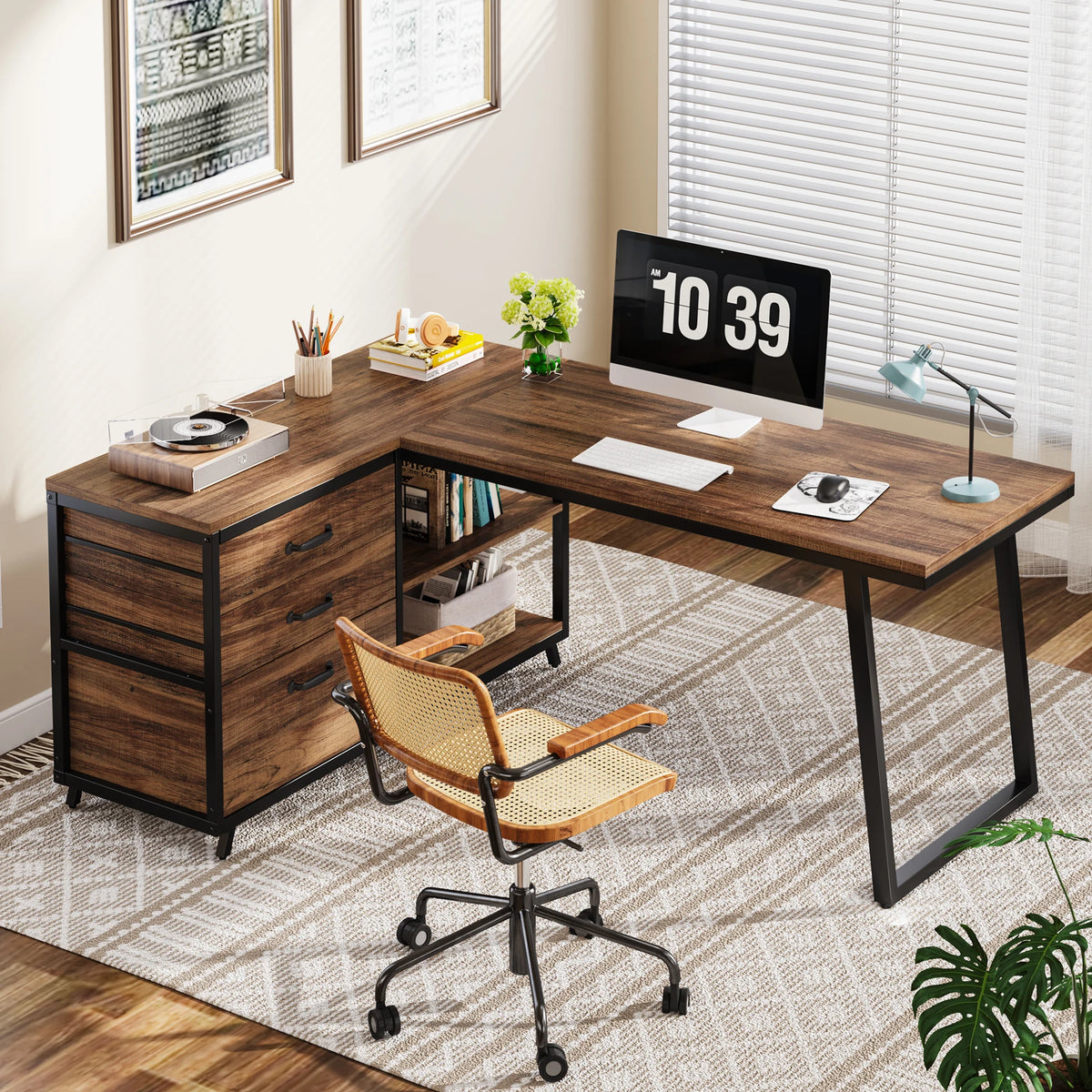 Tribesigns L Shaped Computer Desk With Drawers And Shelves For Office