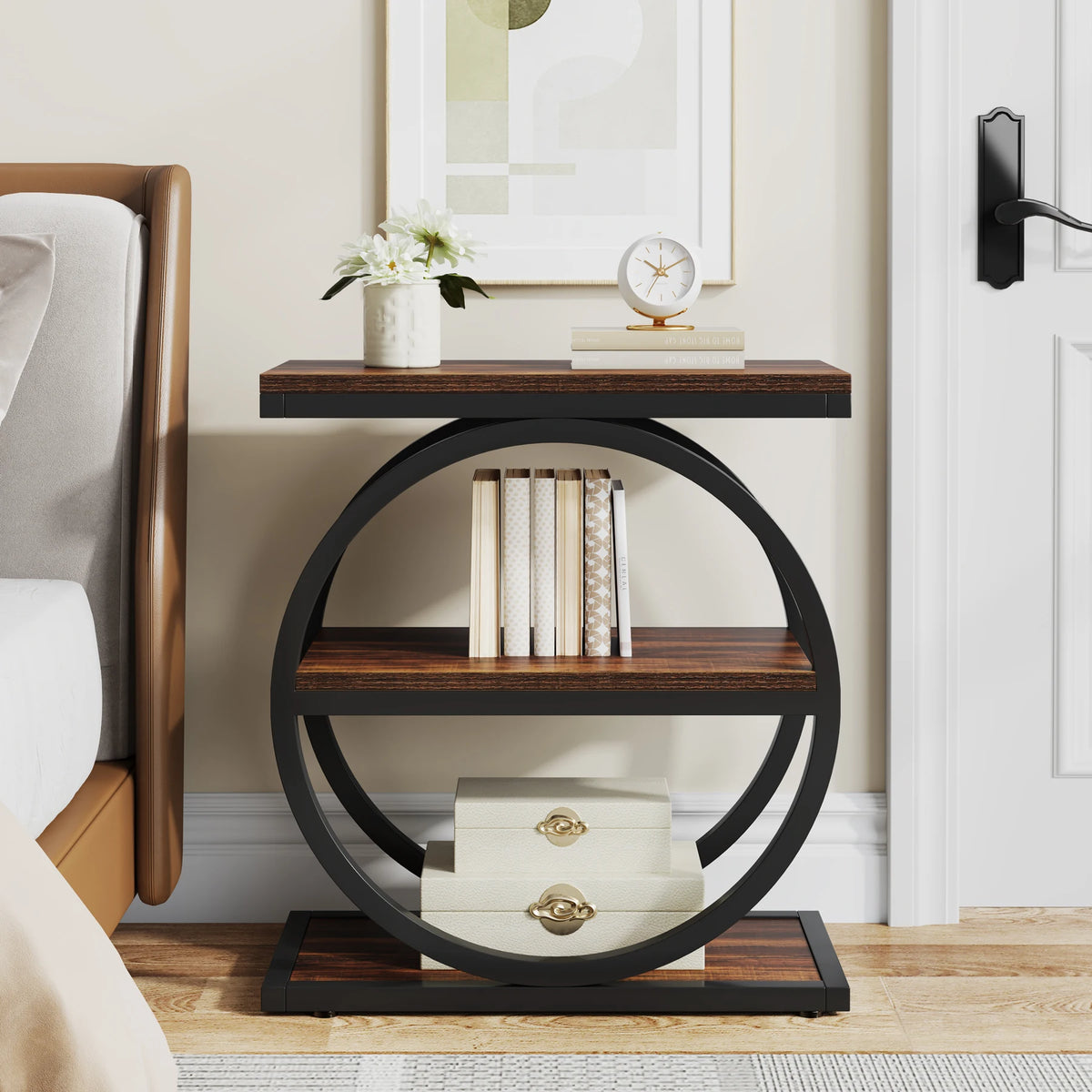 Tribesigns Industrial Narrow End Table With Three Storage Shelves