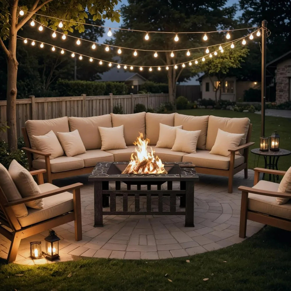 Outdoor Metal Fire Pit Table with Waterproof Cover for Patios