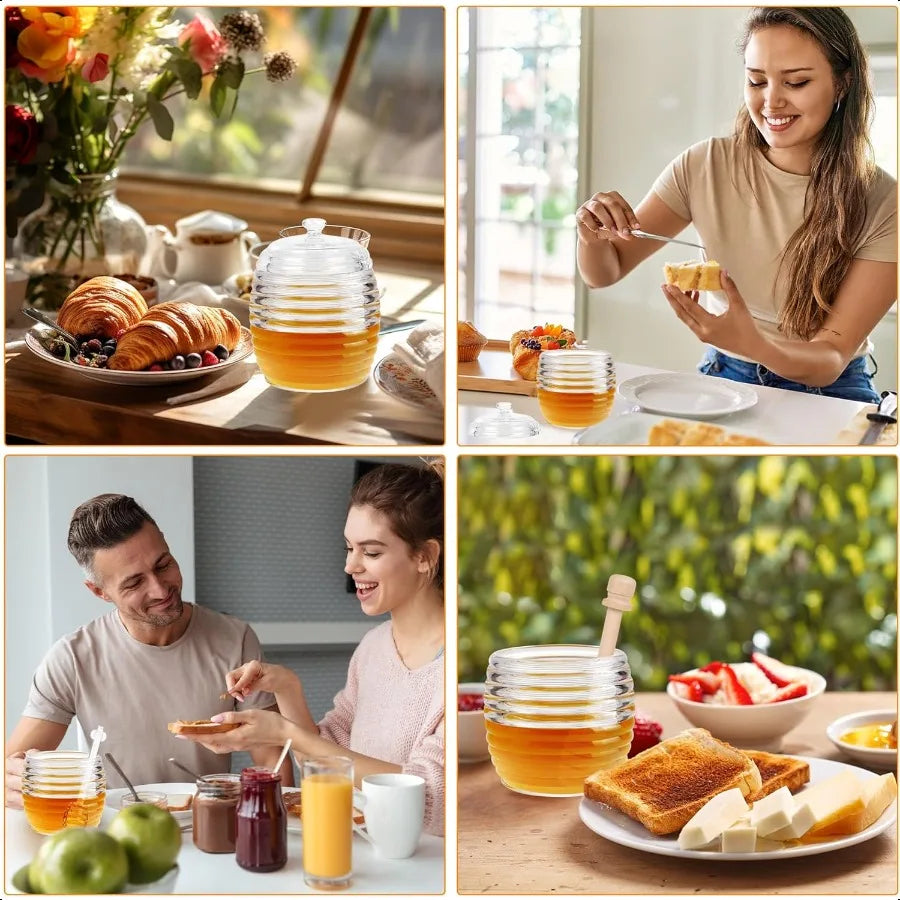 Honey Jar with Dipper and Lid 8 oz Glass Honey Pot Dispenser with 2 Dippers Sticks Set Honey Containers for Kitchen Home Syrup