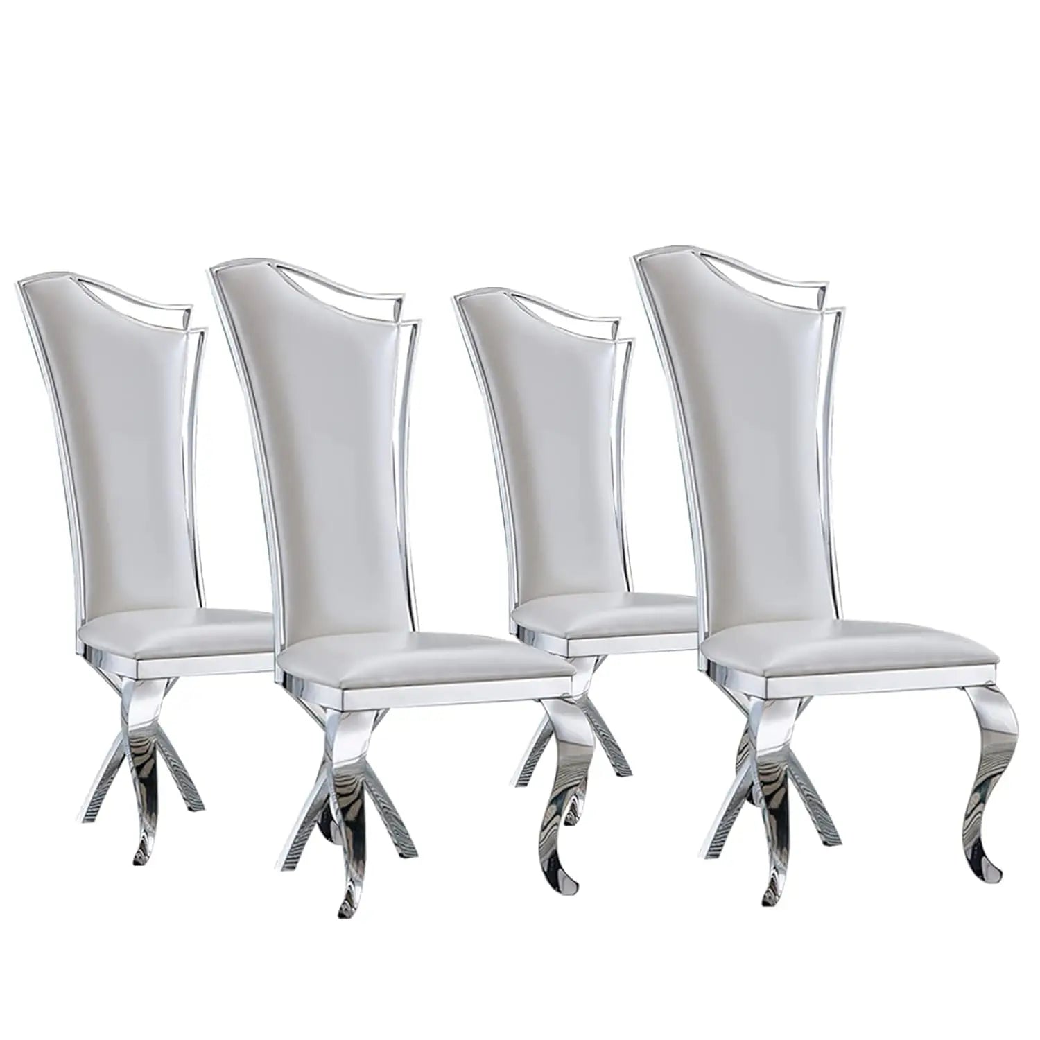 Modern Dining Chair Set of 4, Retro Luxury Leather Dining Room Chairs, Upholstered White Dining Chairs with Gold, Customized