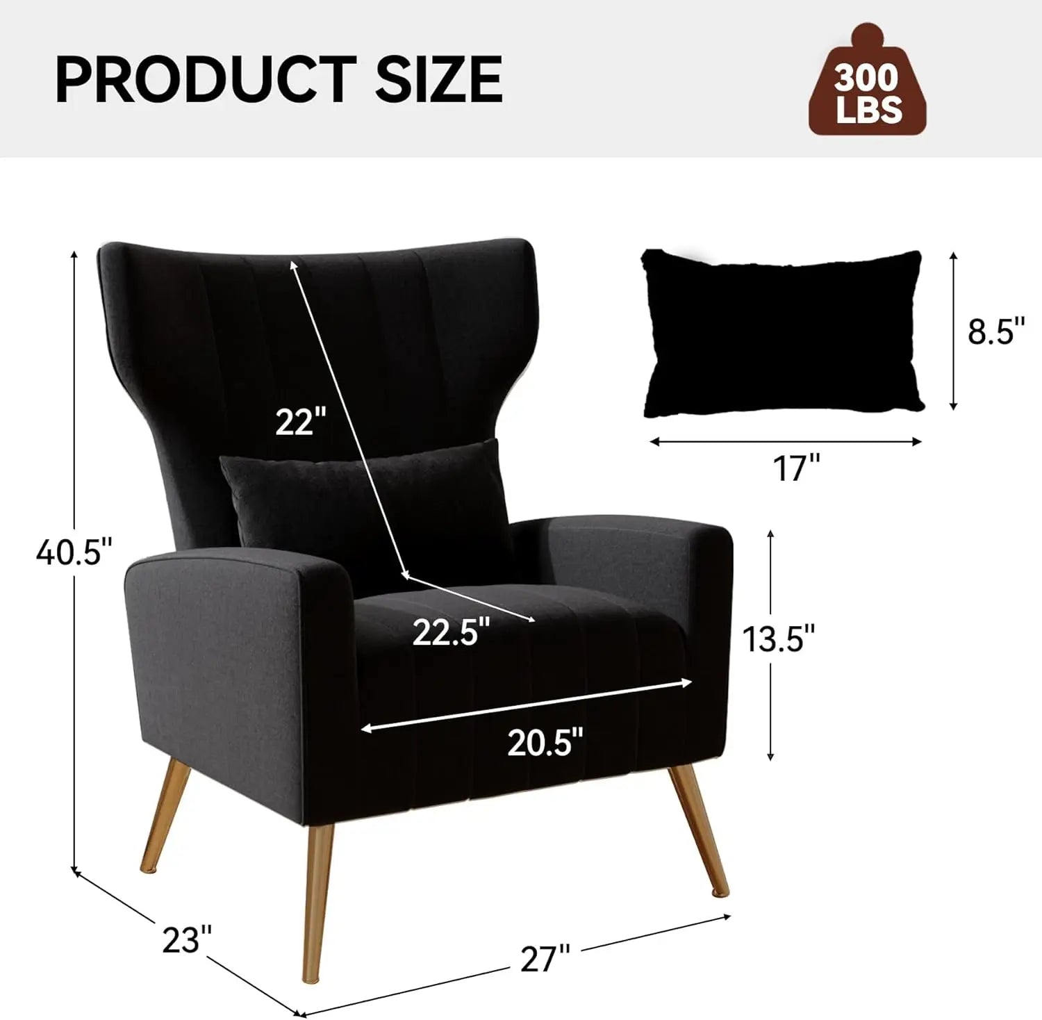 Fabric Upholstered Reading Comfy Mid Century Modern Armchair with Metal Legs and Spring Support, Accent Chair for Living Room