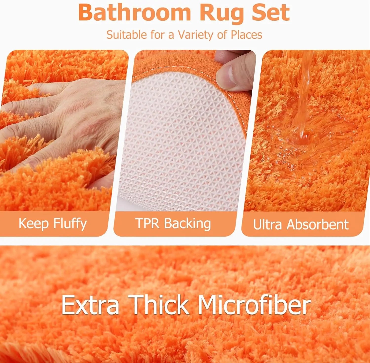 Sparkling Orange Bathroom Set with Sequin Shower Curtain and Soft Rugs - Complete Decor Kit