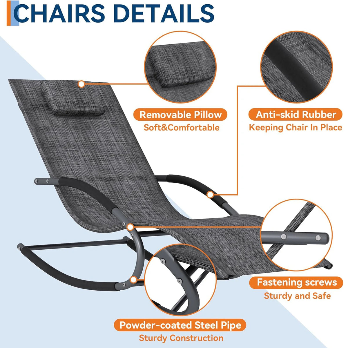 HiMISS Outdoor Rocking Lounge Chair With Detachable Pillow