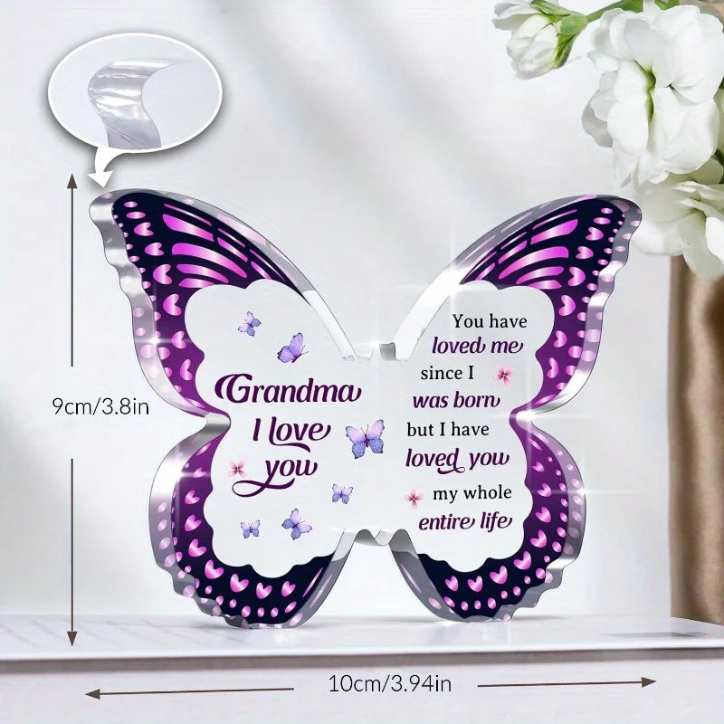 Grandma Nana Gift Idea: Butterfly-Shaped Acrylic Plaque – Birthday/Christmas/Thanksgiving Gift.