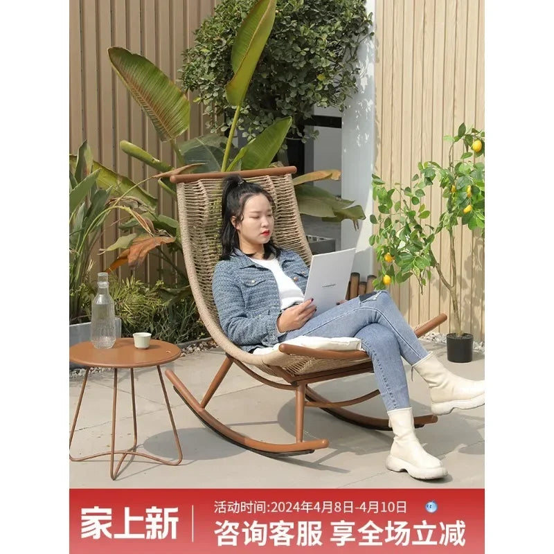 -Rocking Chair Lazy Person, Leisure Balcony, Sofa Chair, Home Living Room Outdoor Rattan Internet Famous Rocking
