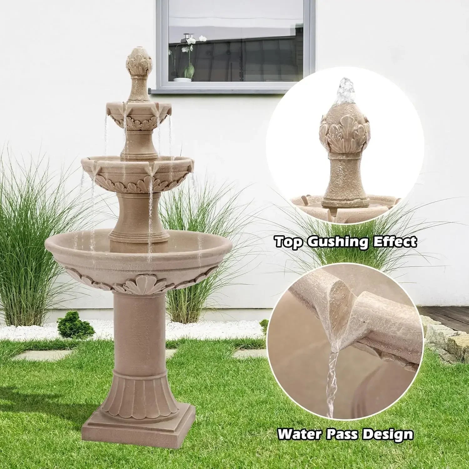 BestsellerOutdoor Fountains and Waterfalls, 48.4" H Bubbler Floor Waterfall Fountain with Pineapple Top and Pump, 3 Tiered Garde