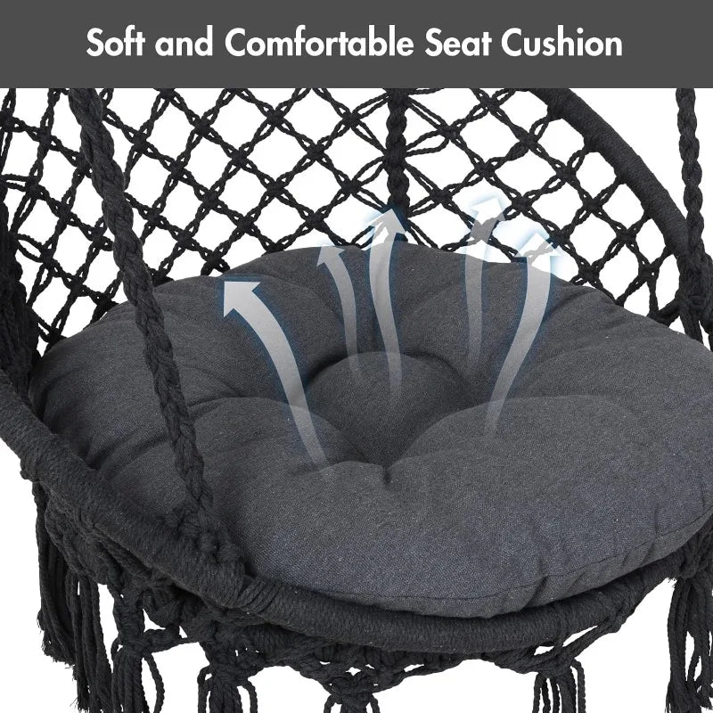 Hammock Swing with Stand Included, Outdoor Hanging Swing Chair with Stand and Removable Seat Cushion, Max 400 Lbs, Dark Gre