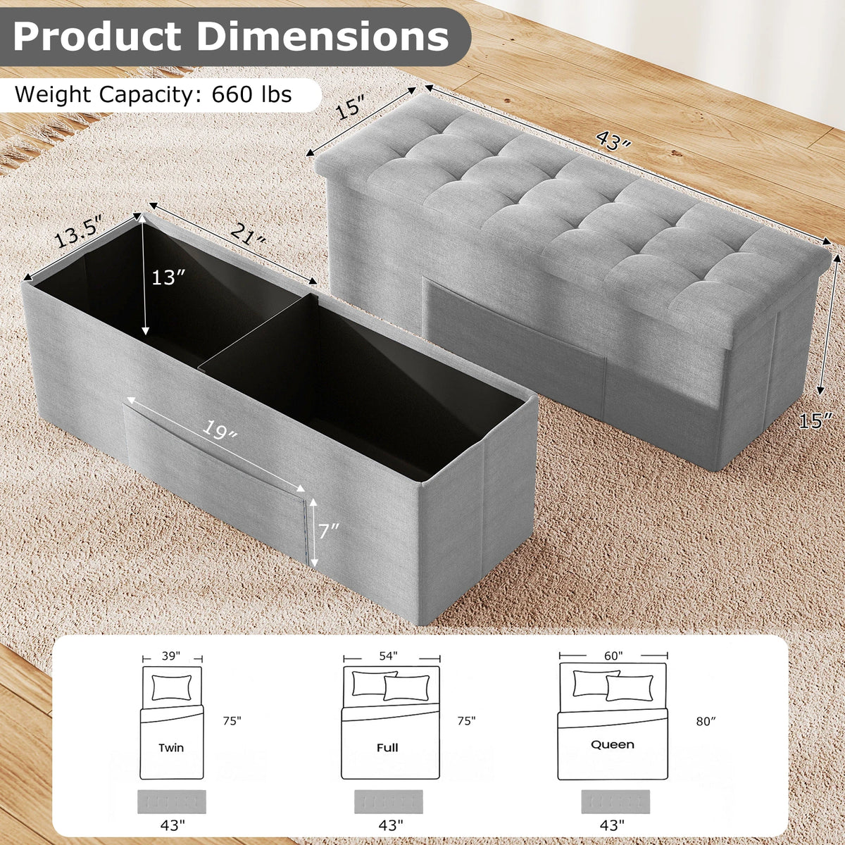 HOMASIS Folding Storage Ottoman Chest With Divider Bench