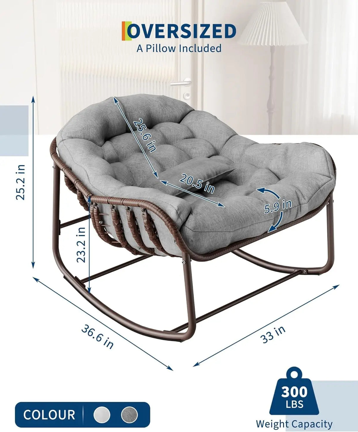 HiMISS Outdoor Papasan Egg Rocking Chair With Cushion