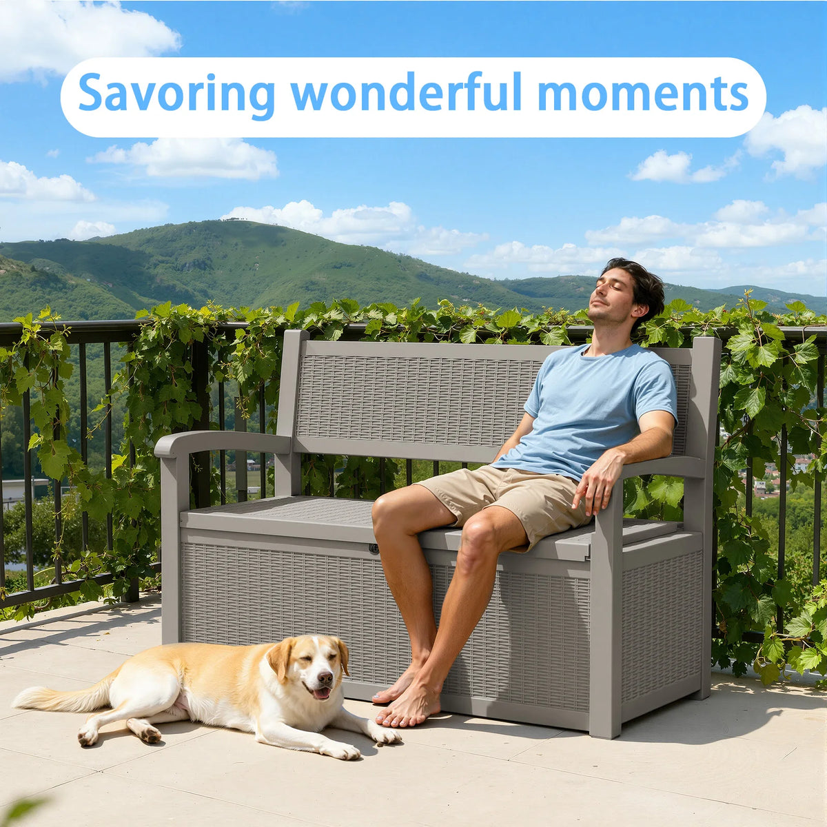 Weatherproof Rattan Look Outdoor Storage Bench for Patio and Garden