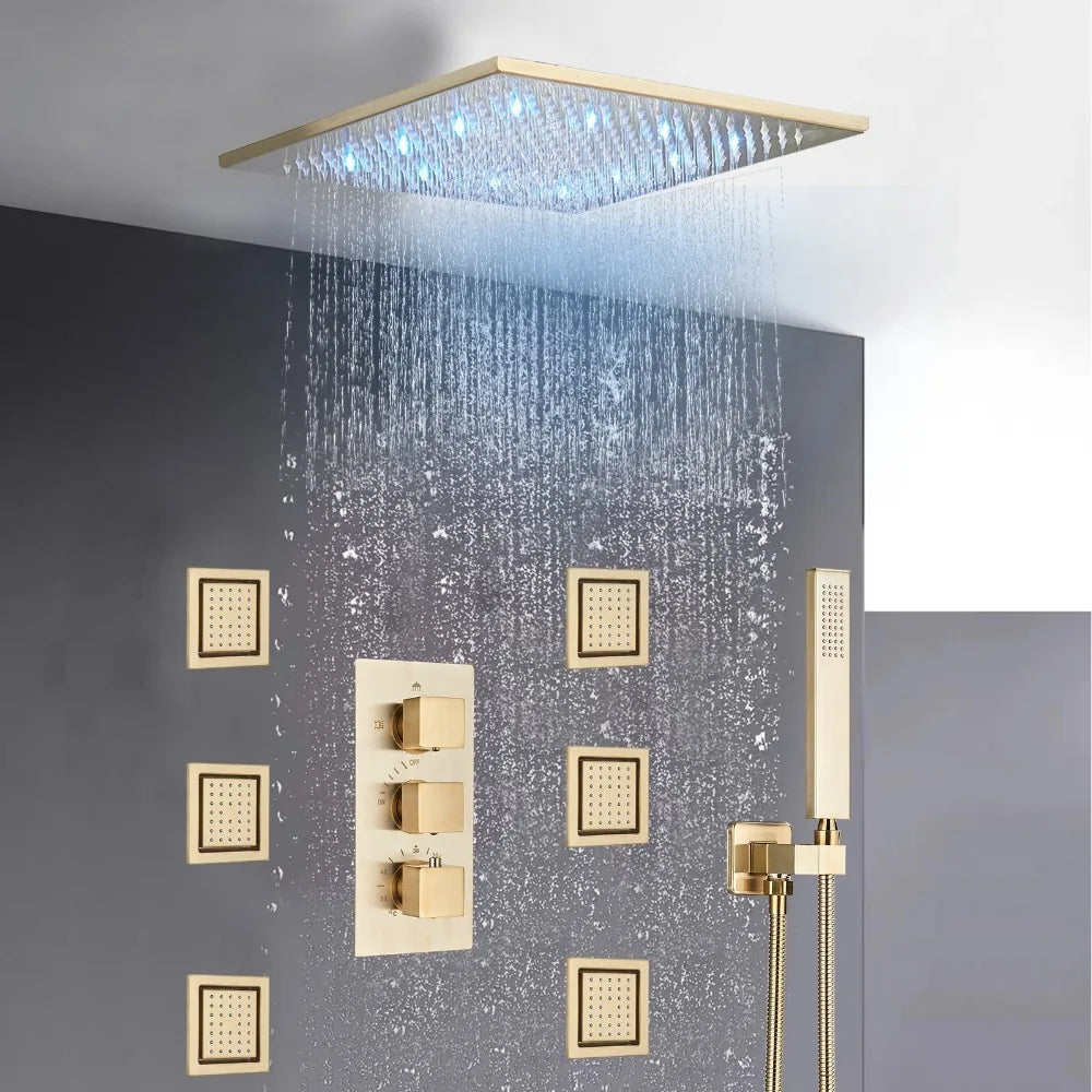 Thermostatic Shower Faucet System Body Jets 12 in LED Rain Head Combo Shower Set