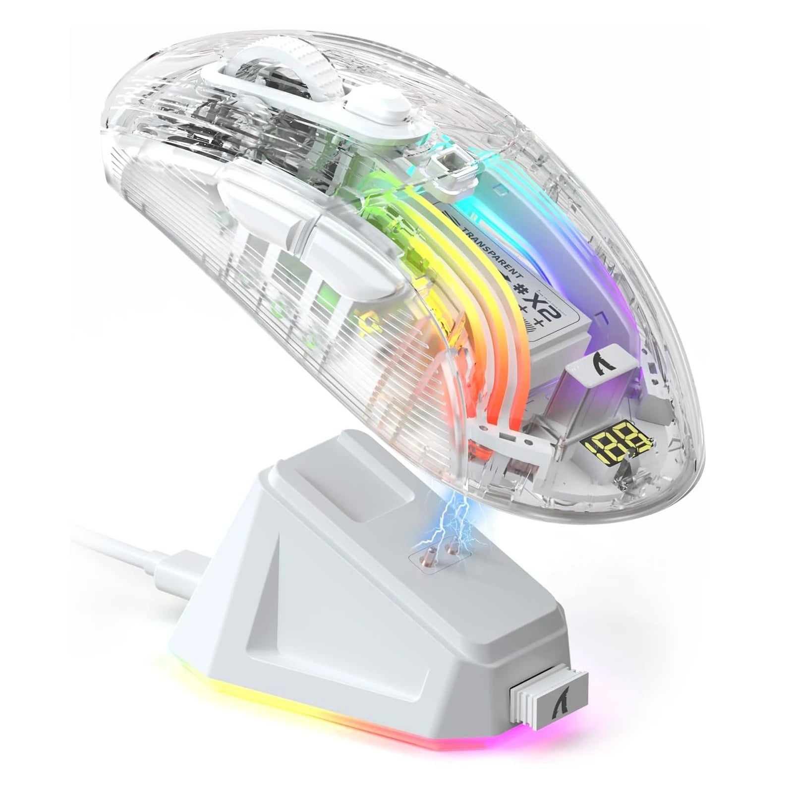 ATTACK SHARK X2Pro Wireless Gaming Mouse with RGB Charging Dock,Tri-Mode Mute Mouse RGB Backlit,Transparent Shell,PixArt 3212