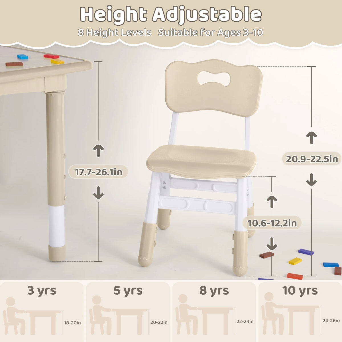 Adjustable Kids Table Set With Two Chairs For Montessori Art Learning