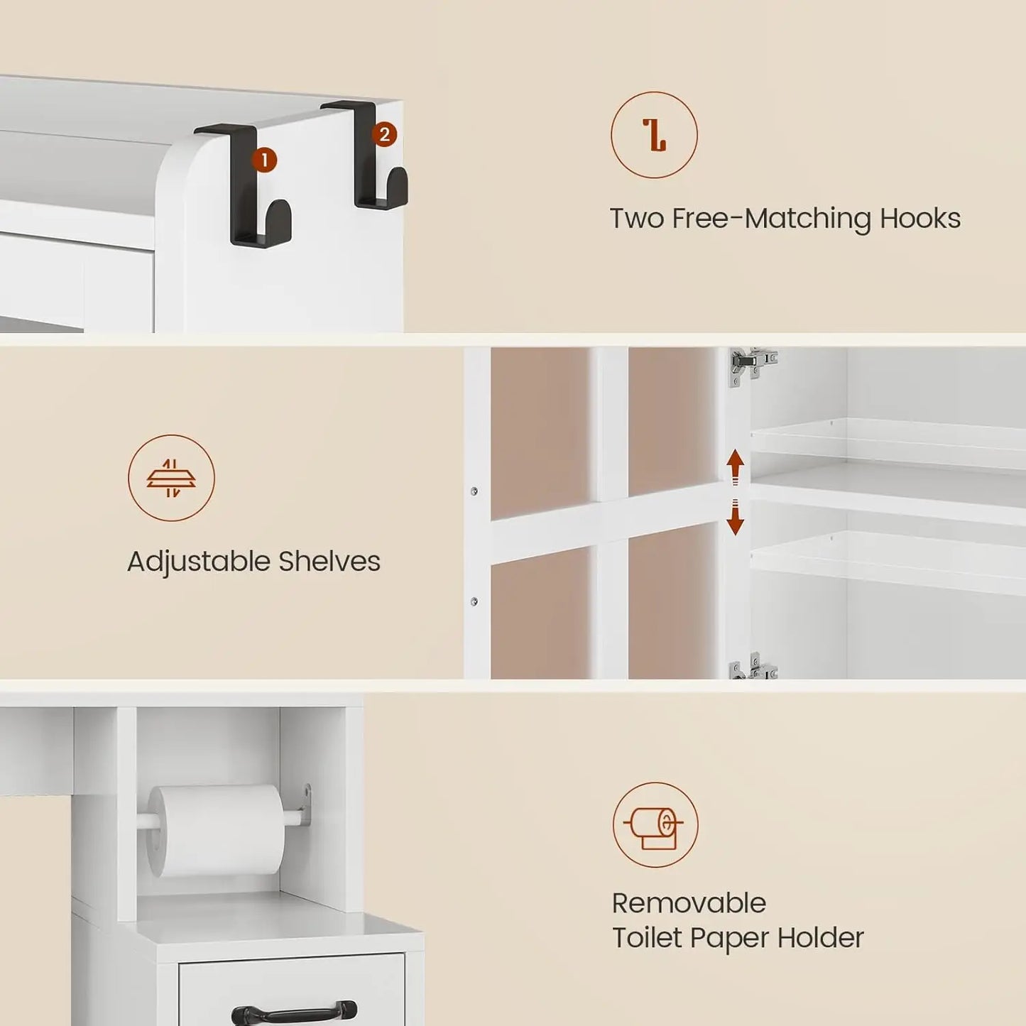 Over Toilet Storage Cabinet with Adjustable Shelves, Glass Doors & Pulley System - Space Saving Bathroom Organizer