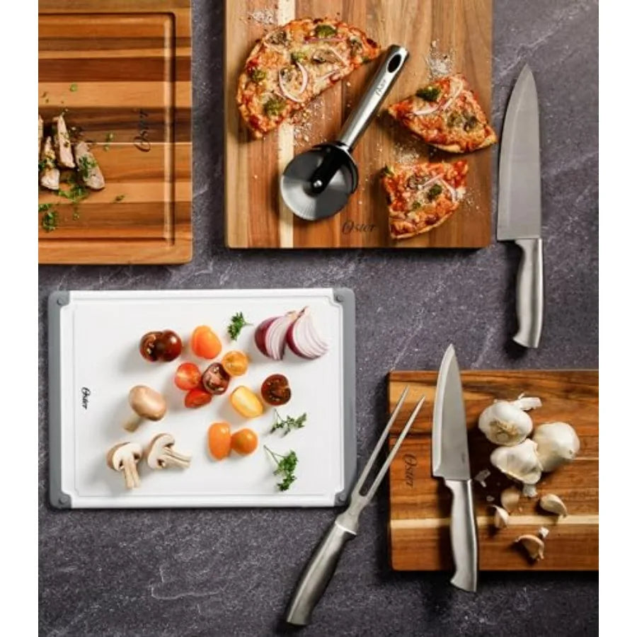 14 Piece Brushed Satin Stainless Steel Kitchen Knife Set with Swivel Block Holder and Knife Sharpener for Home Cooking