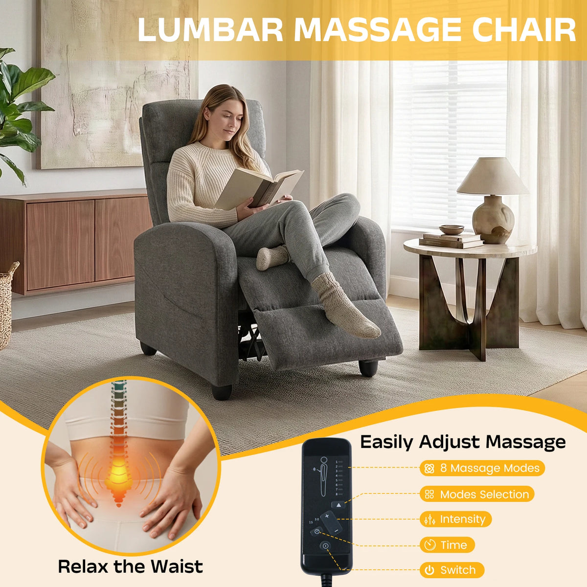 MCQ Modern Reclining Sofa With Lumbar Support For Home Theater