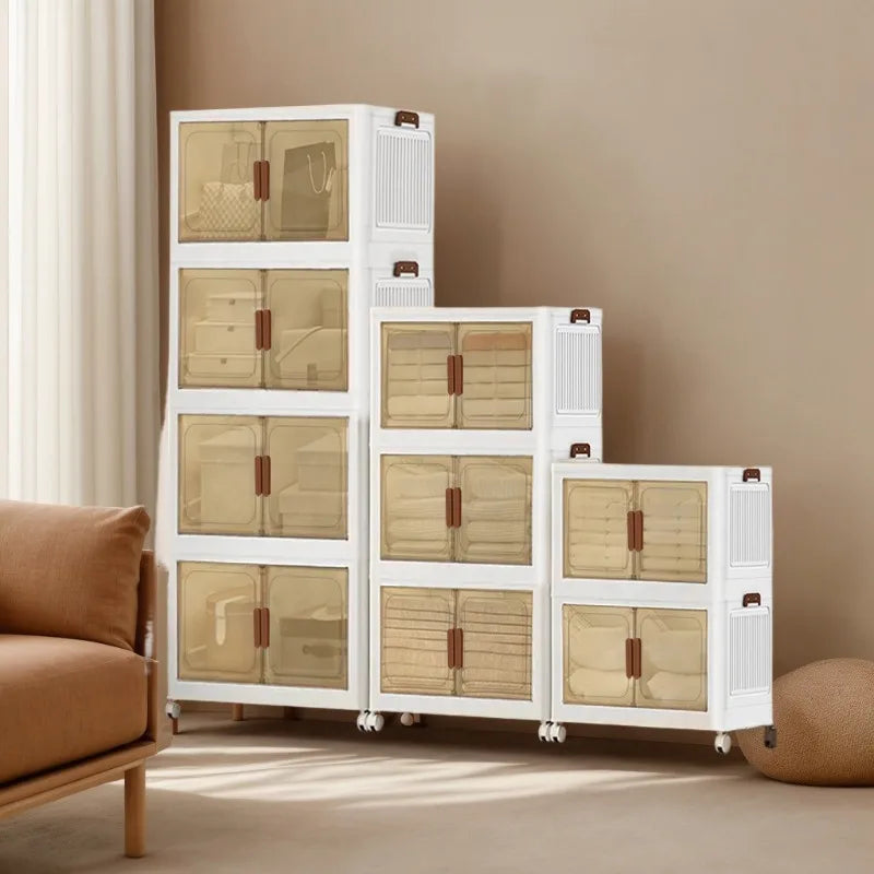 60cm 2/3/4/5 Layers Foldable Storage Cabinet with Wheels for Home Kitchen Bedroom Living Room Clothes Toy Shoes Storage Box