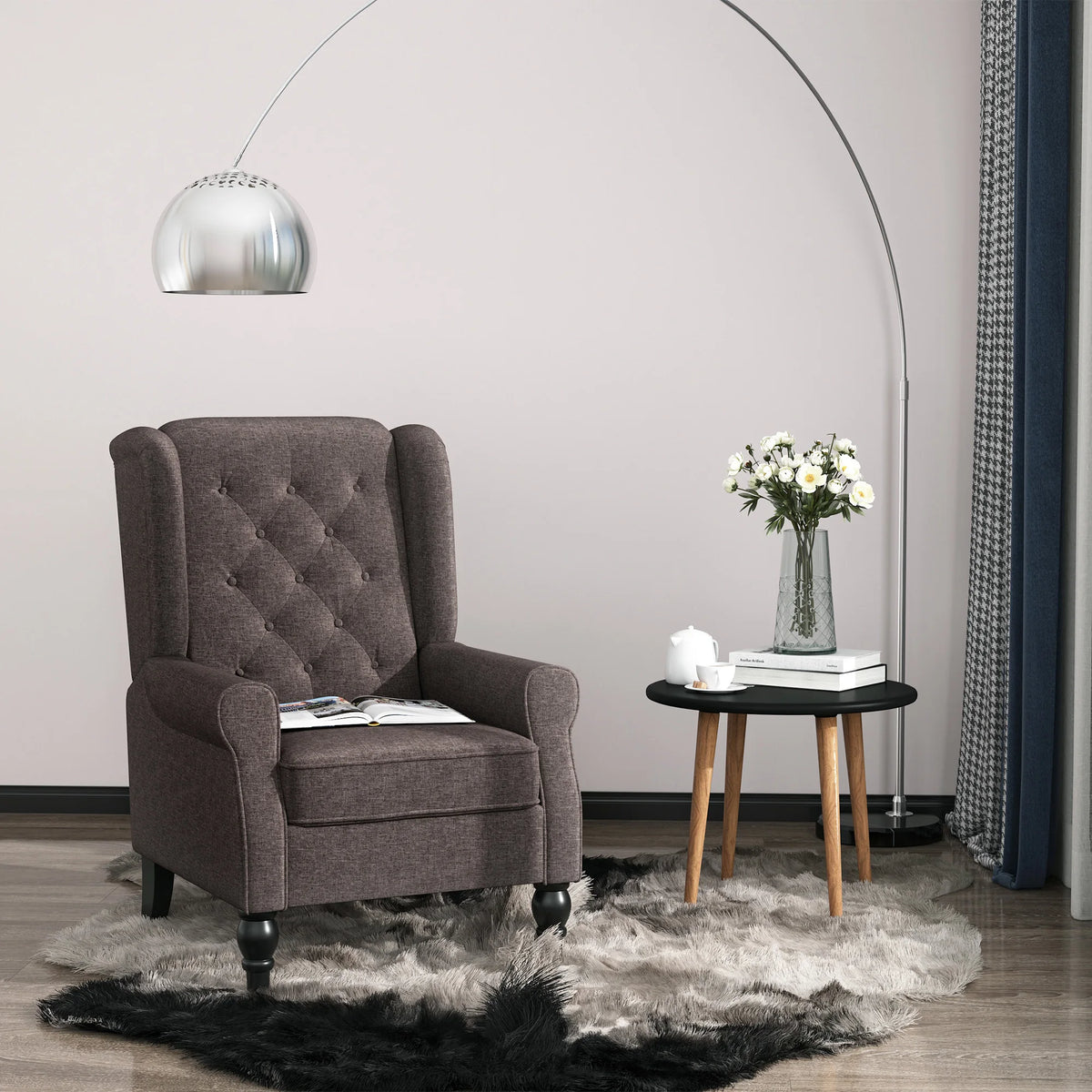 HOMCOM Button Tufted Wingback Accent Chair With Rounded Arms