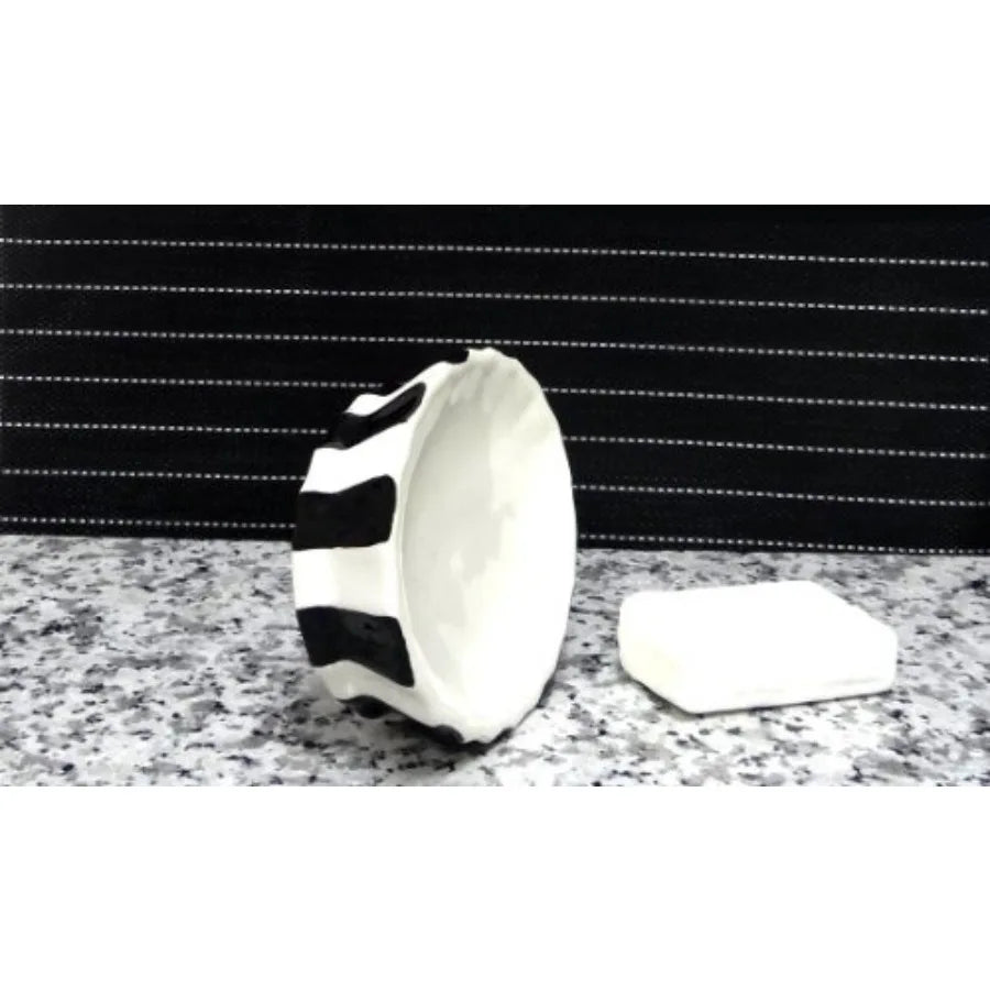 Tuscany Embossed Hand Painted Ceramic 4-Piece Bathroom Accessories Set in Striped White/Black with Premium Texture and Elegant