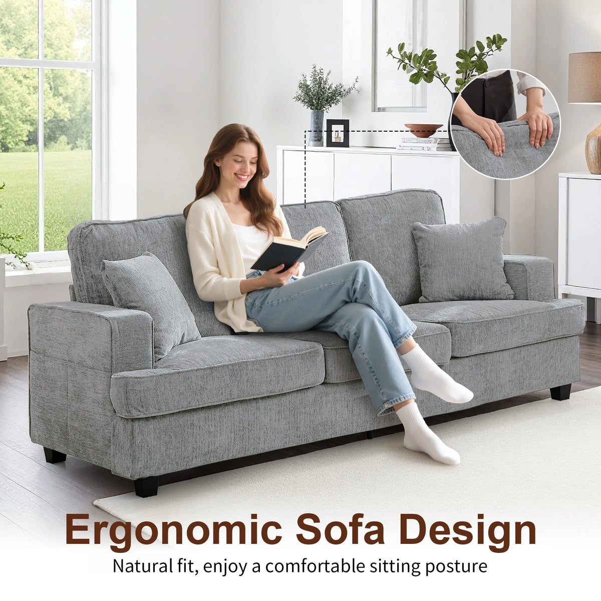Couches for Living Room, 89 inch Cloud Couch Sofa in Chenile with Extra Comfy Soft Seats, Modern 3 Seater Sofas for Bedroom