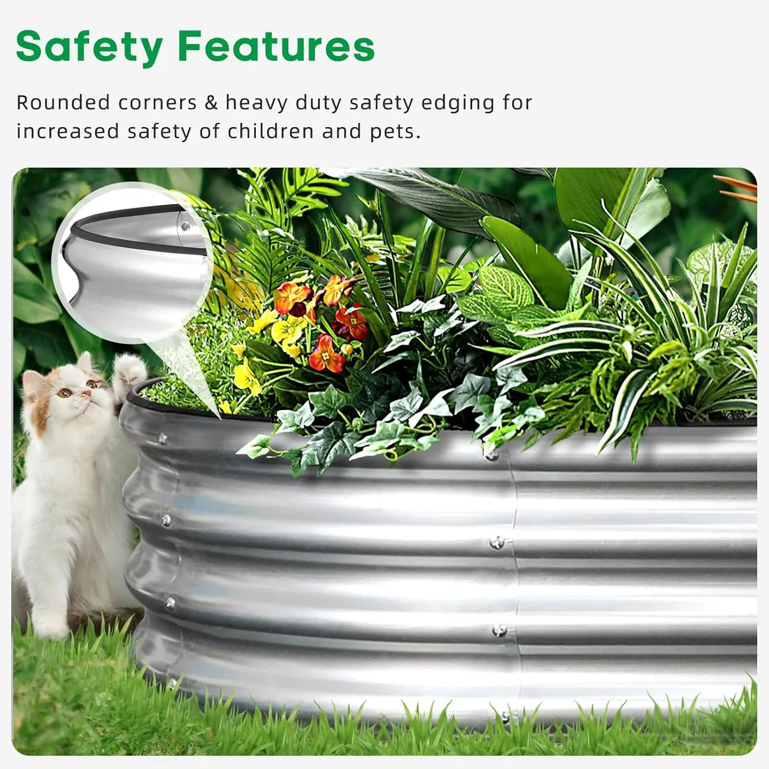 8x4x1ft Oval Raised Garden Bed Kit, Galvanized Metal Planter Box for Vegetables Fruits Flowers